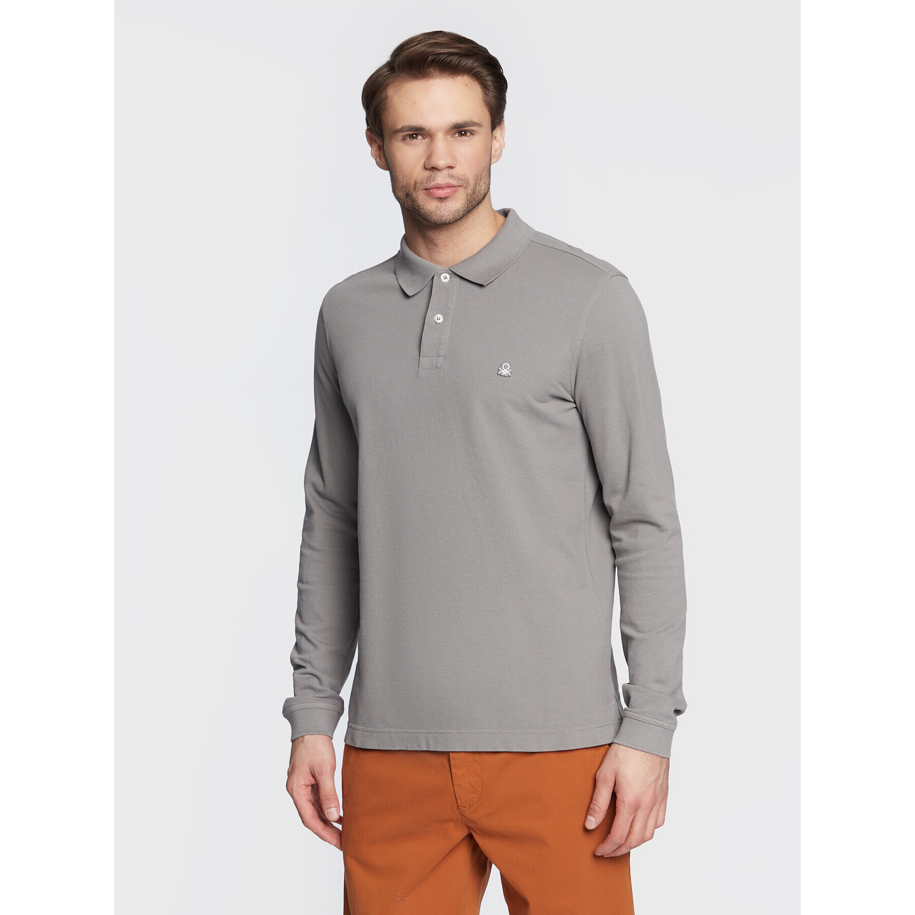 United Colors Of Benetton Тениска с яка и копчета 3089J3204 Сив Regular Fit - Pepit.bg