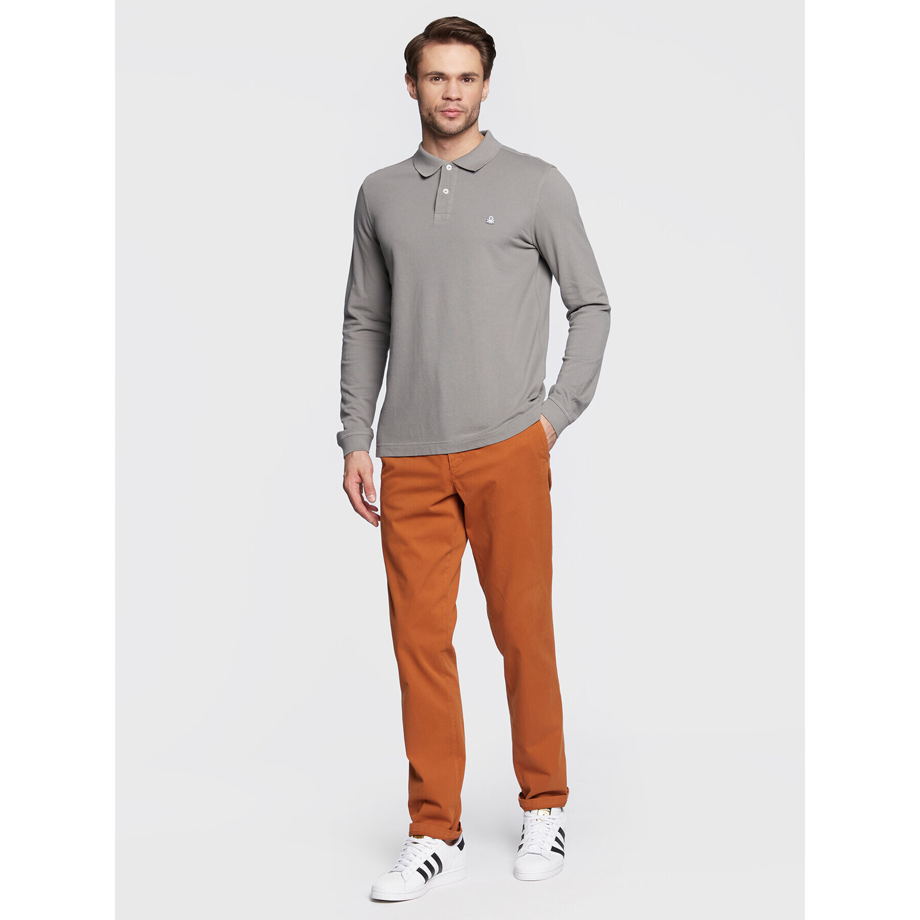 United Colors Of Benetton Тениска с яка и копчета 3089J3204 Сив Regular Fit - Pepit.bg