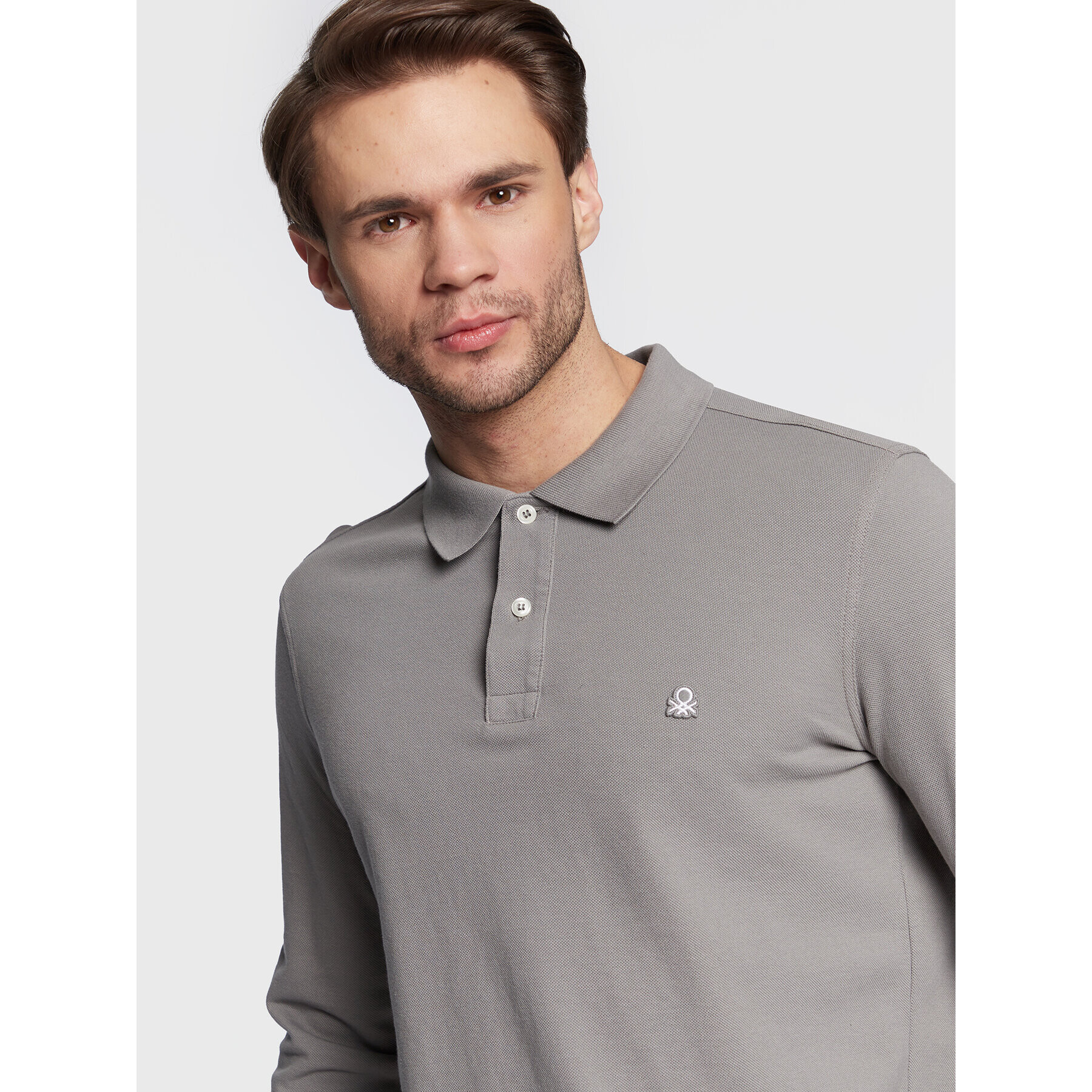 United Colors Of Benetton Тениска с яка и копчета 3089J3204 Сив Regular Fit - Pepit.bg