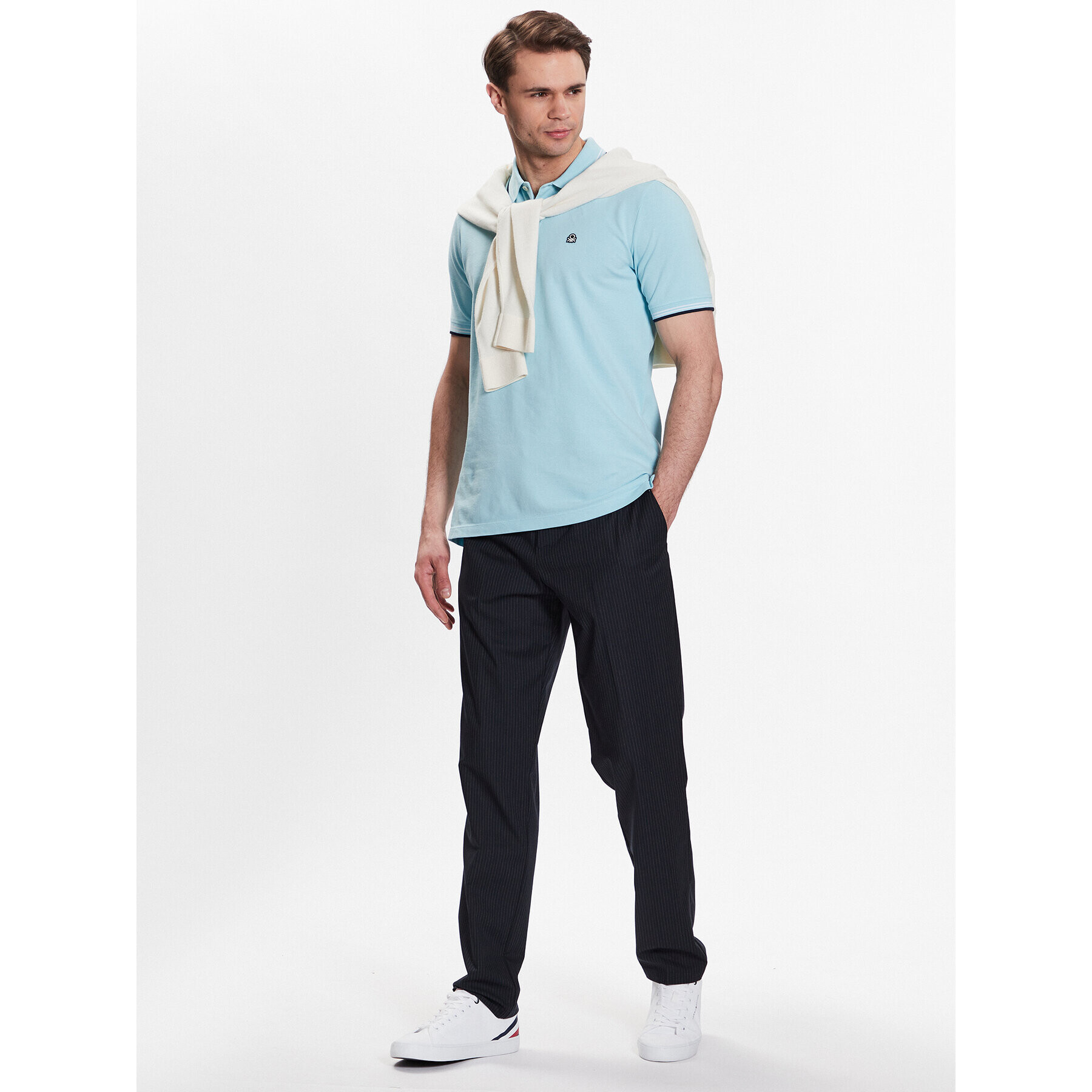 United Colors Of Benetton Тениска с яка и копчета 3WG9J3181 Син Regular Fit - Pepit.bg