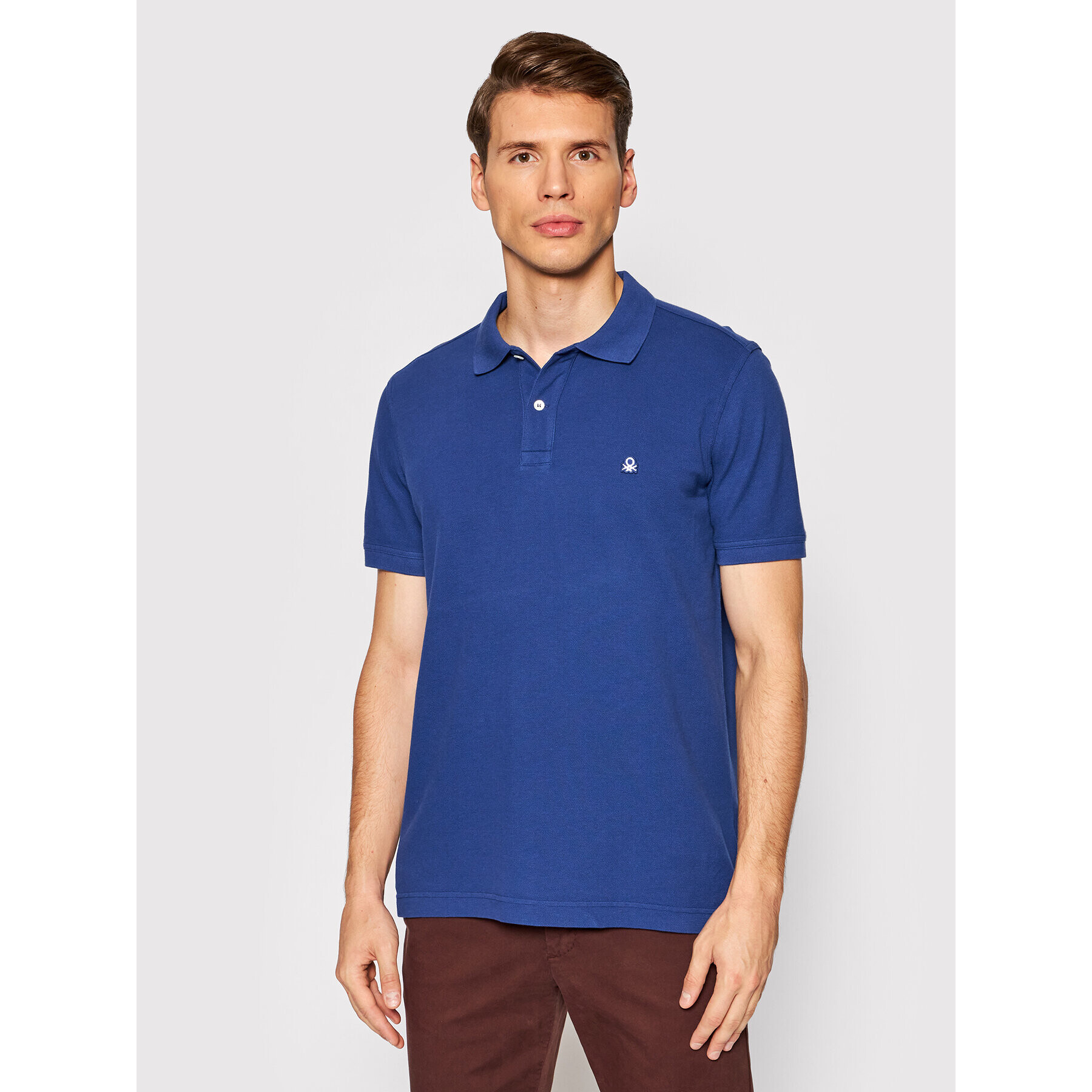 United Colors Of Benetton Тениска с яка и копчета 3089J3179 Тъмносин Regular Fit - Pepit.bg