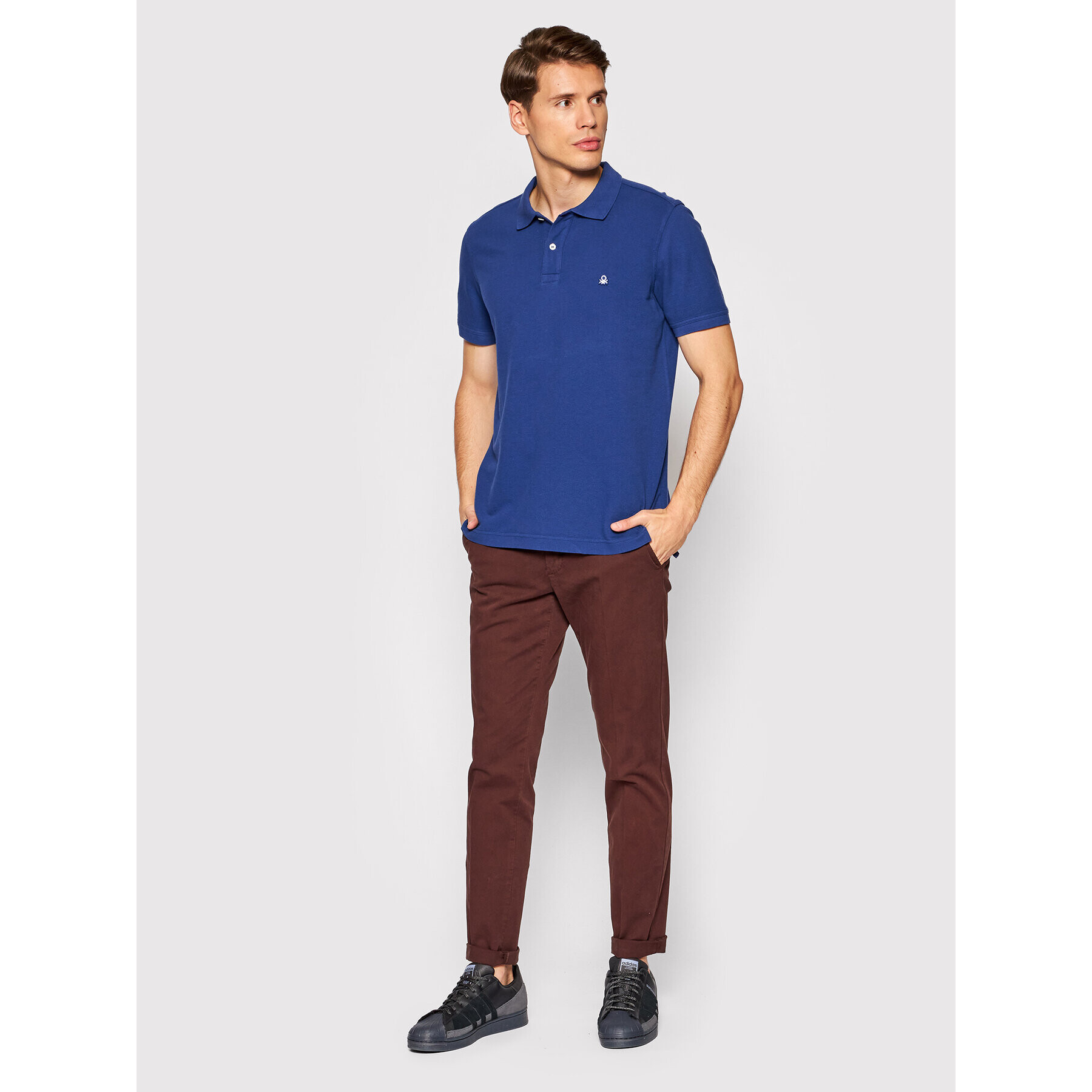 United Colors Of Benetton Тениска с яка и копчета 3089J3179 Тъмносин Regular Fit - Pepit.bg