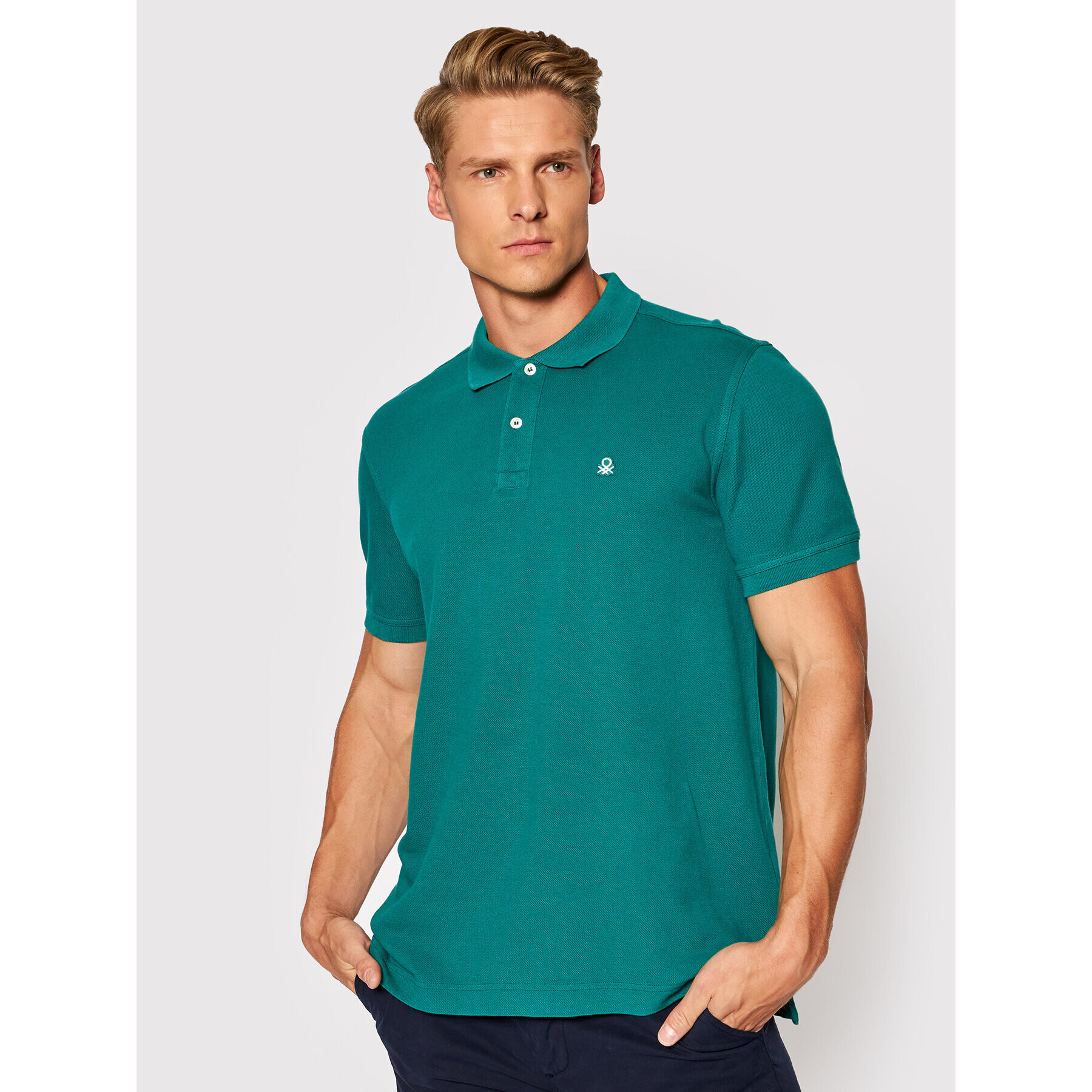 United Colors Of Benetton Тениска с яка и копчета 3089J3179 Зелен Regular Fit - Pepit.bg