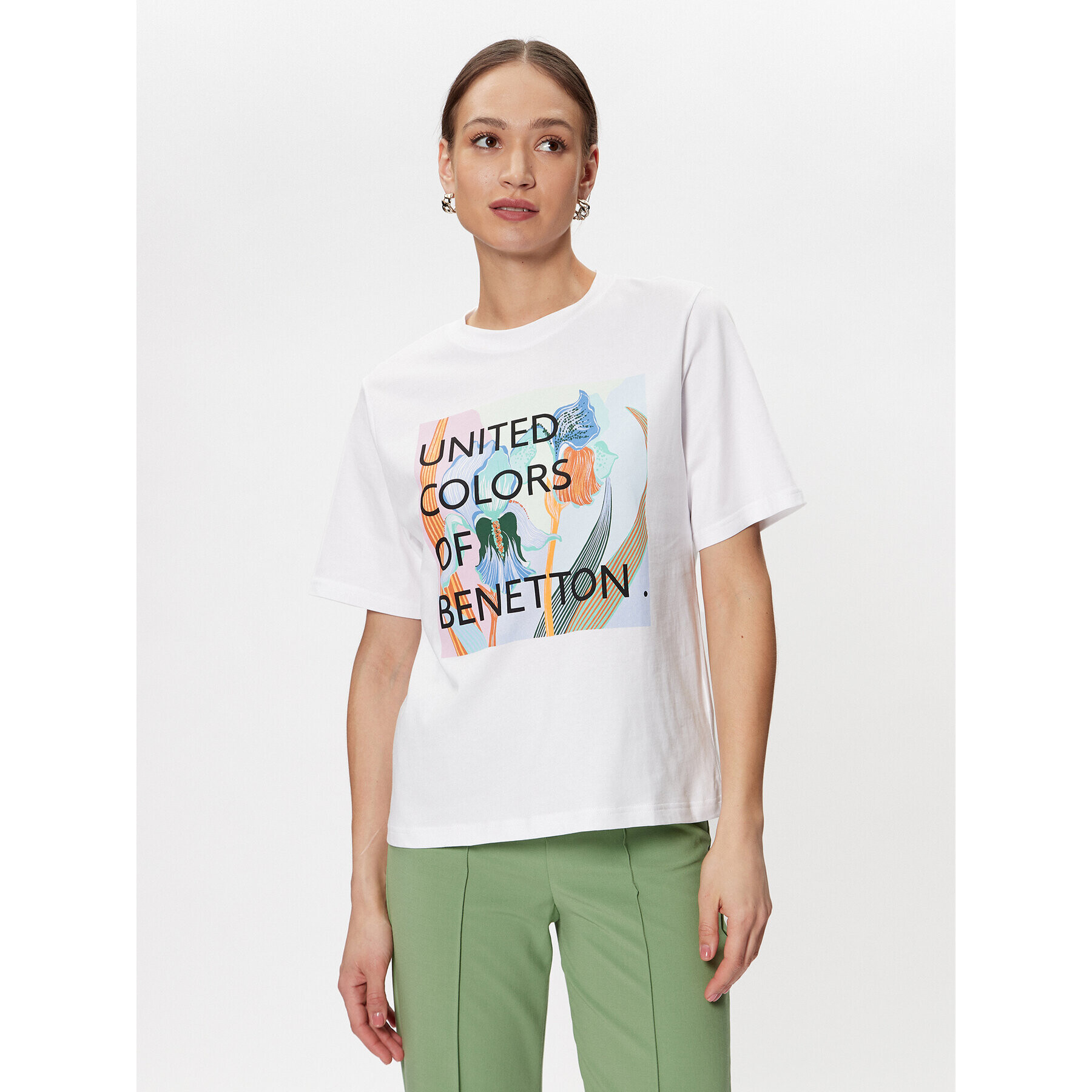 United Colors Of Benetton Тишърт 3BL0D103K Бял Relaxed Fit - Pepit.bg