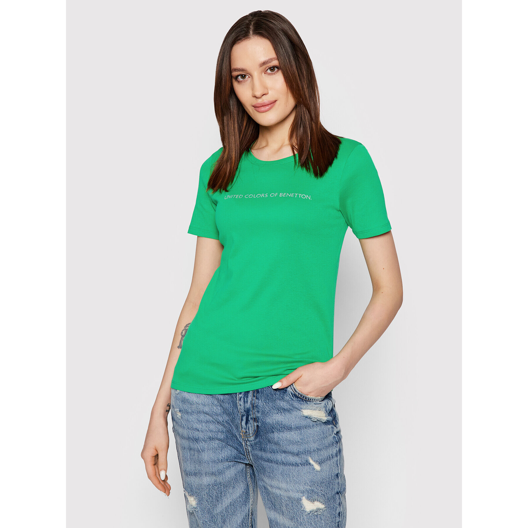 United Colors Of Benetton Тишърт 3GA2E16A2 Зелен Regular Fit - Pepit.bg