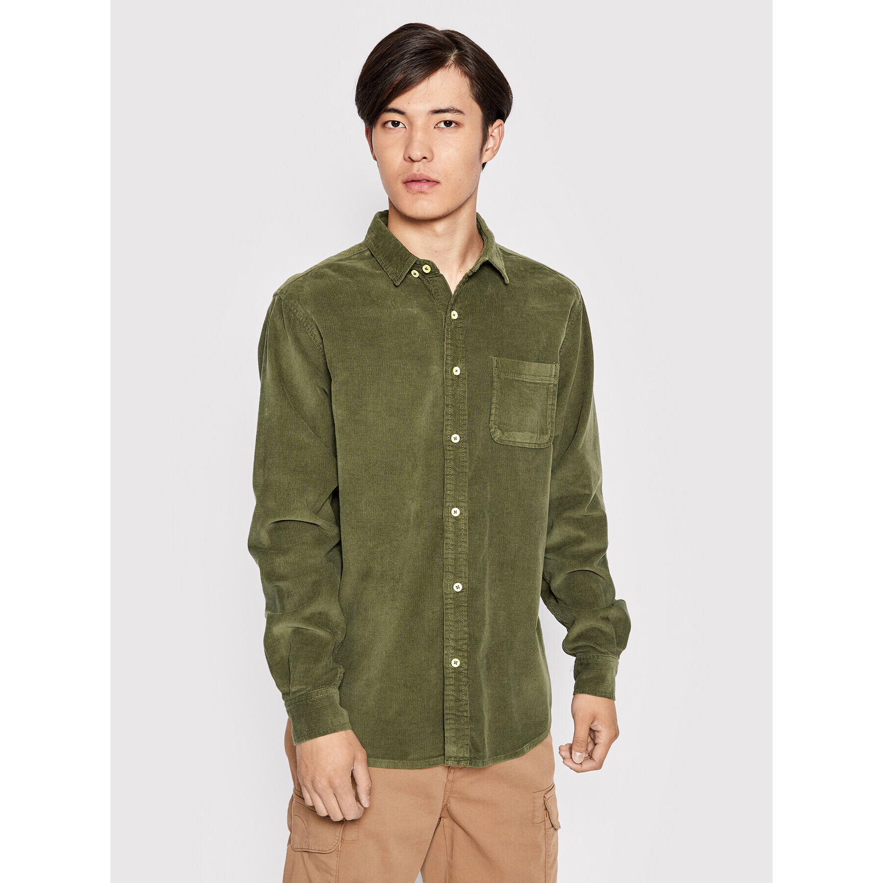 Urban Classics Риза Corduroy TB2414 Зелен Regular Fit - Pepit.bg