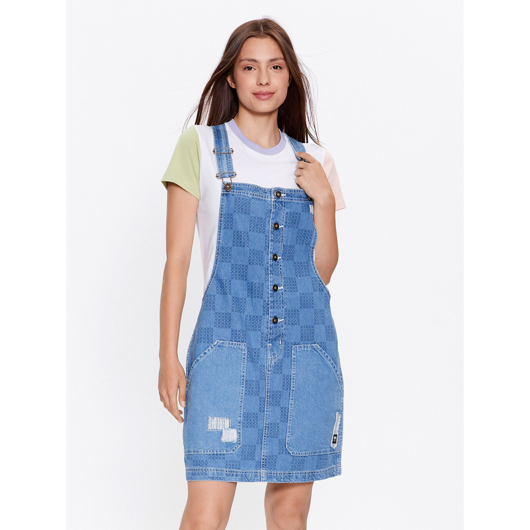 Vans Дънкова рокля Mended Check Denim Pinafore VN00075R Сив Regular Fit - Pepit.bg