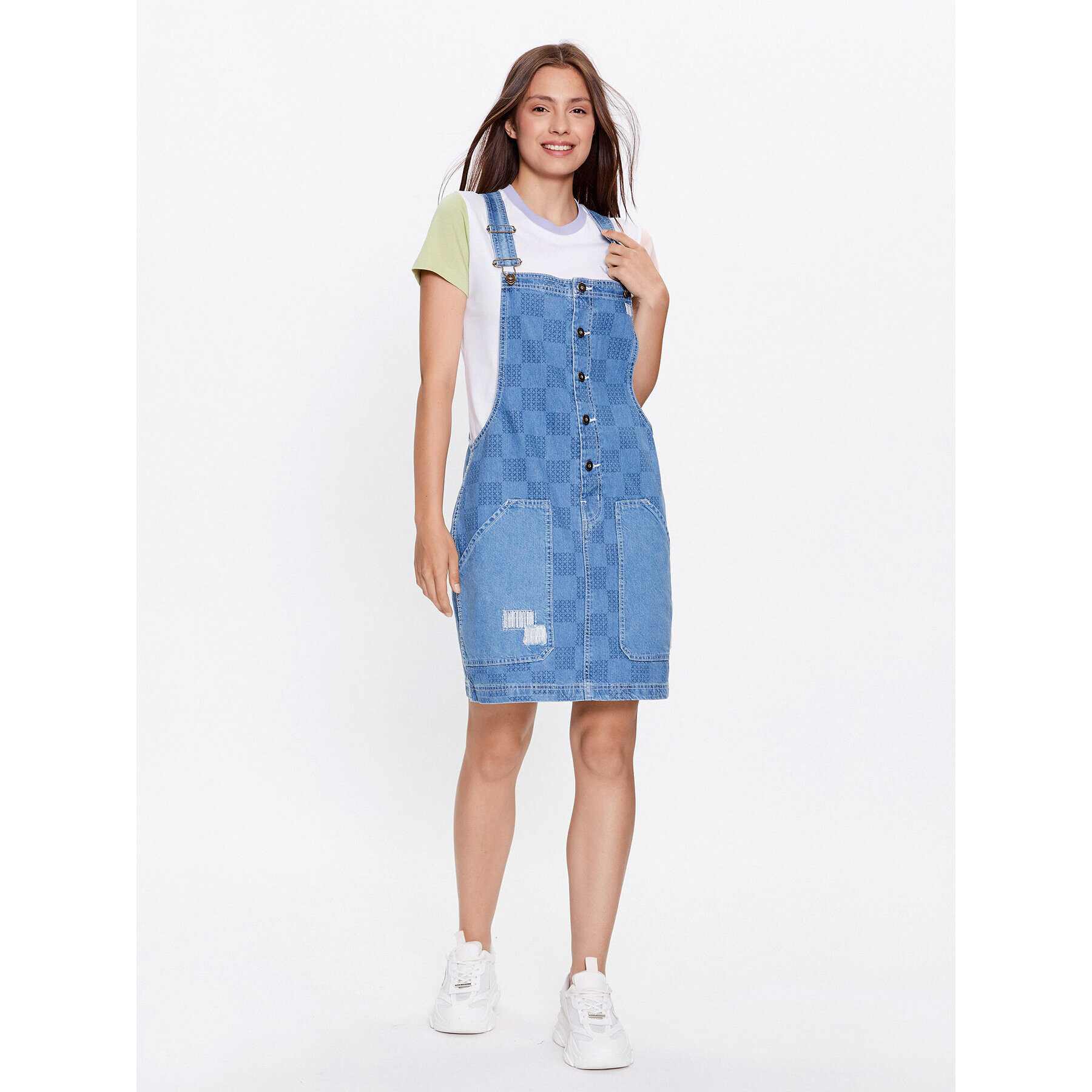 Vans Дънкова рокля Mended Check Denim Pinafore VN00075R Сив Regular Fit - Pepit.bg