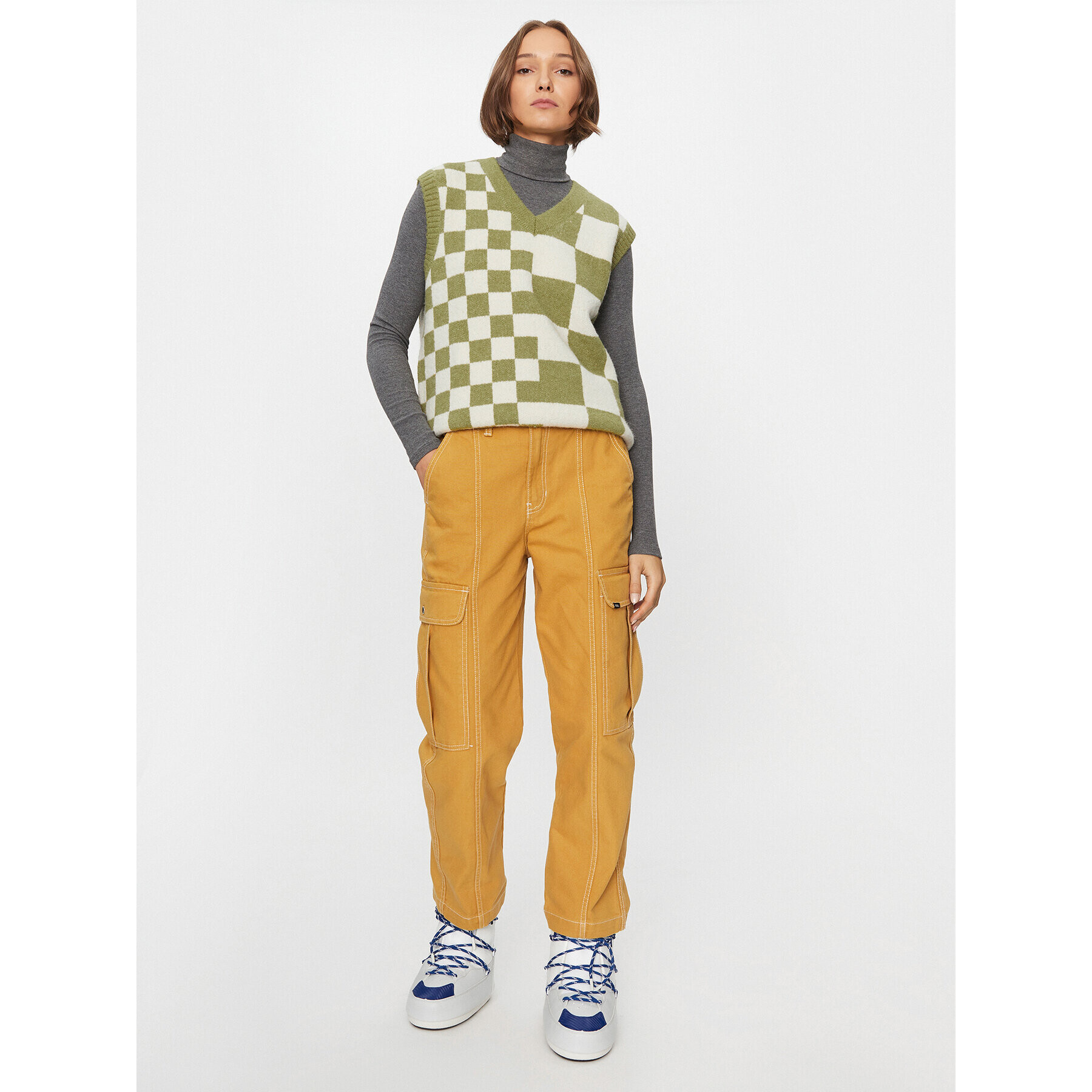 Vans Пуловер Courtyard Checker Sweater Vest VN000F6WBD41 Зелен Regular Fit - Pepit.bg