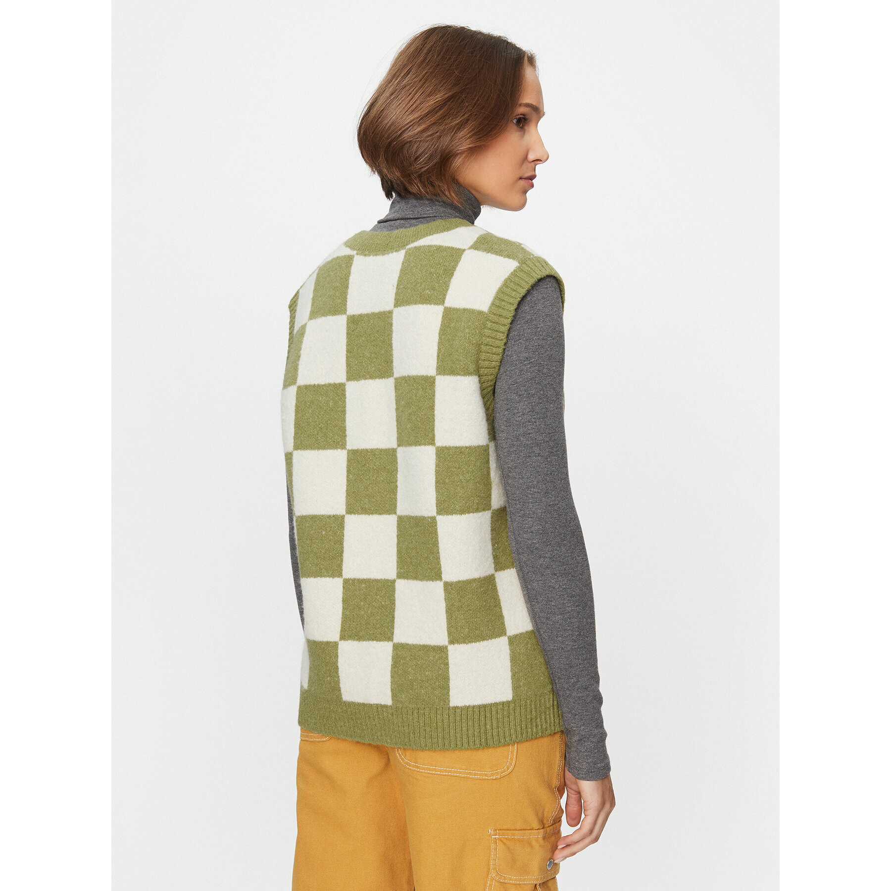 Vans Пуловер Courtyard Checker Sweater Vest VN000F6WBD41 Зелен Regular Fit - Pepit.bg