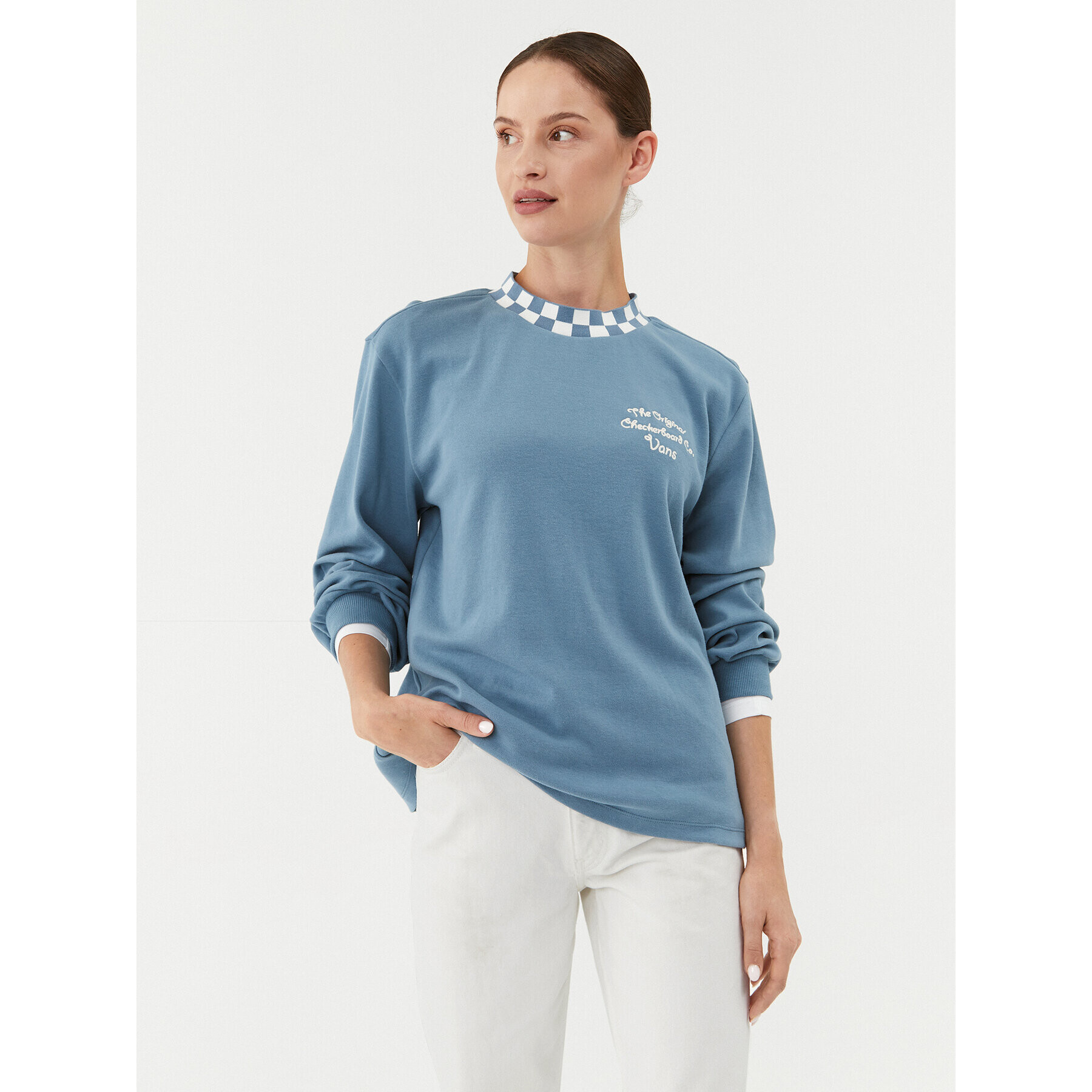 Vans Пуловер Happy Elbows VN000ADW Син Regular Fit - Pepit.bg