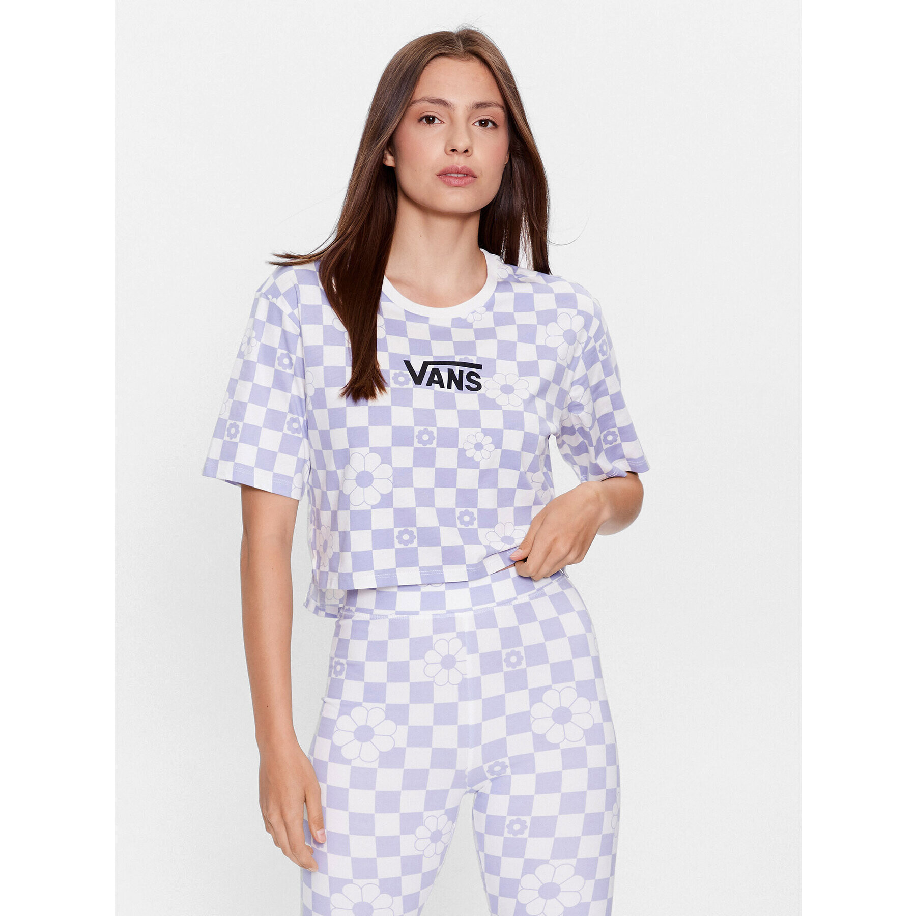 Vans Тишърт Floral Checker Ss Crop VN000ADT Виолетов Regular Fit - Pepit.bg