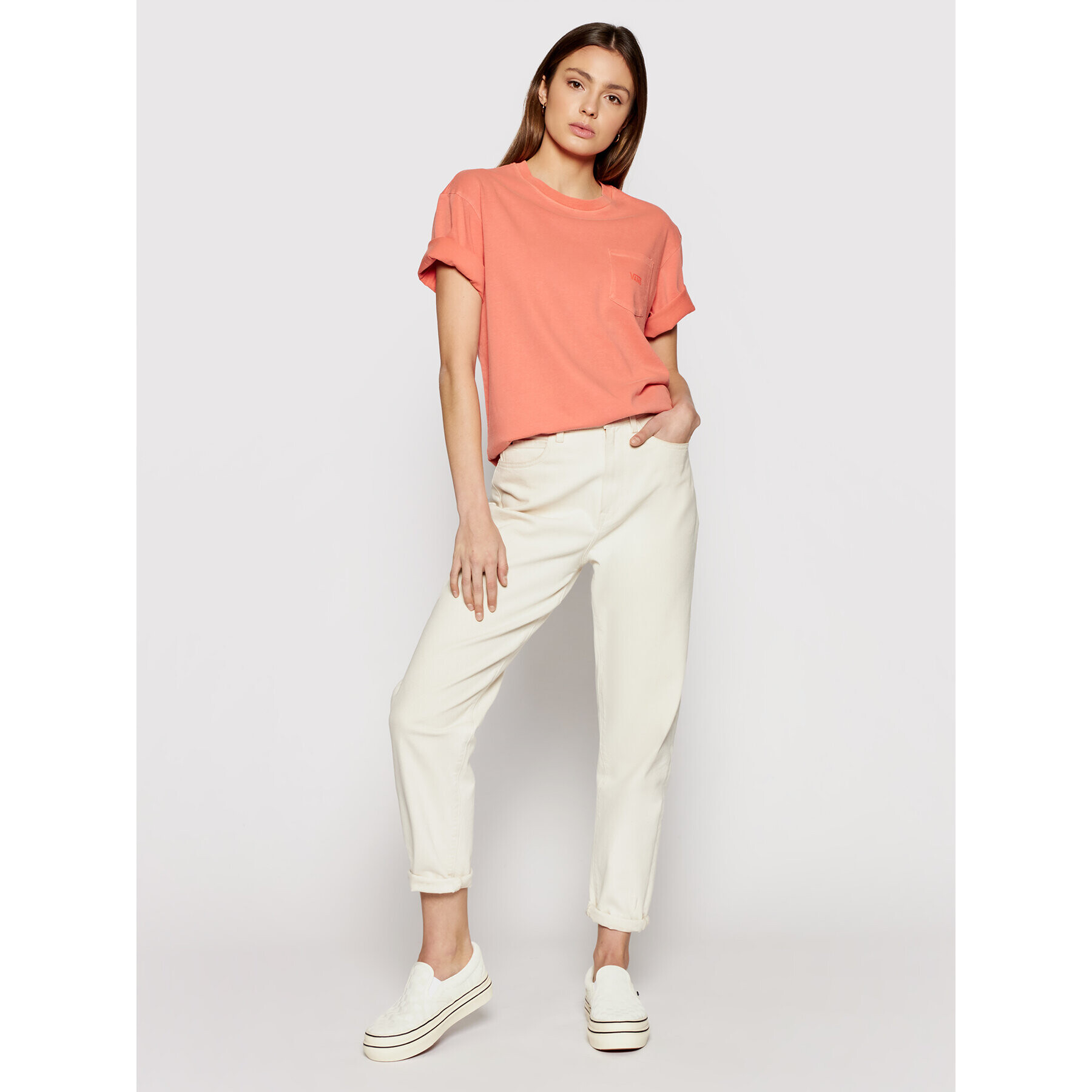 Vans Тишърт Pocket V VN0A53NS Оранжев Relaxed Fit - Pepit.bg