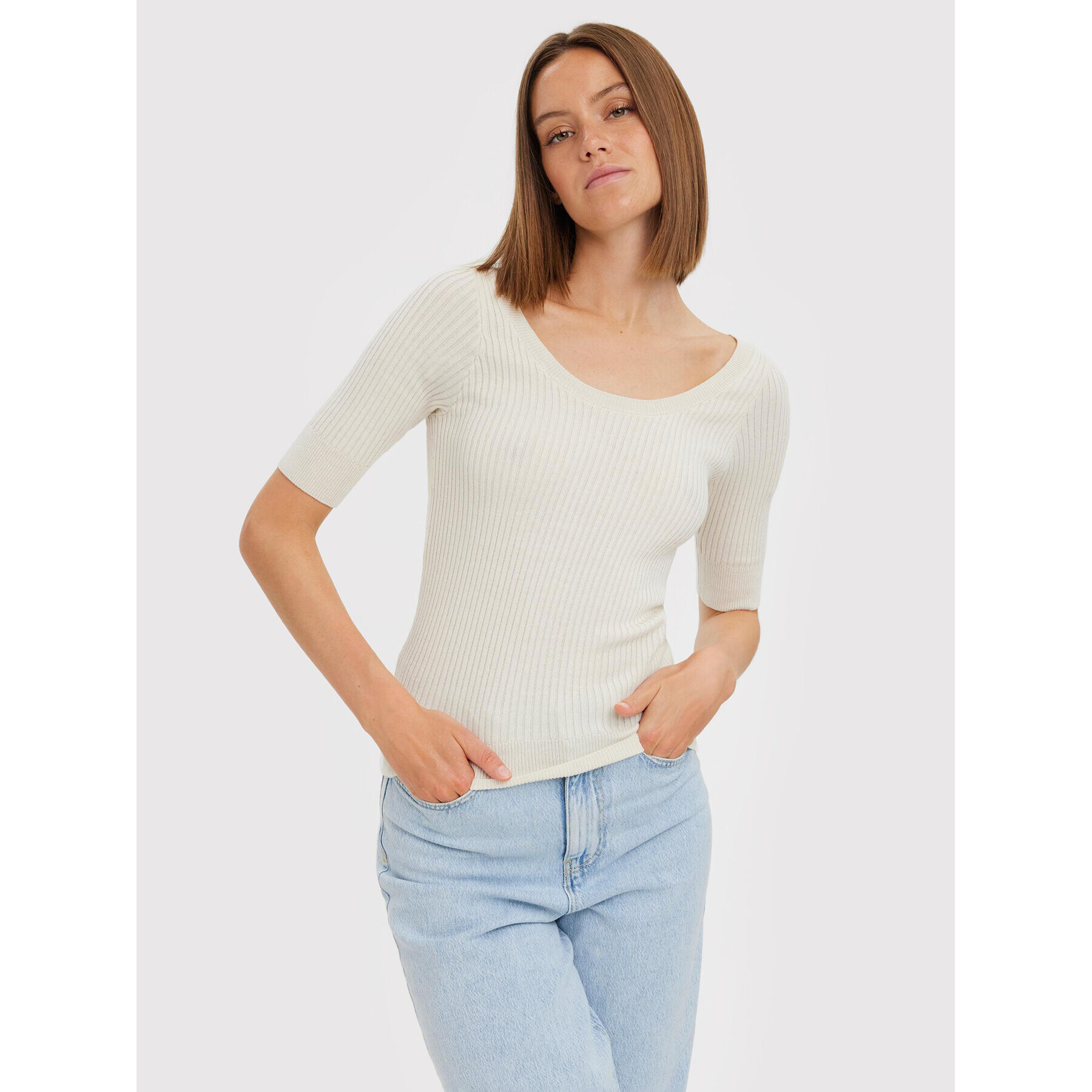 Vero Moda Блуза Estela 10268128 Екрю Slim Fit - Pepit.bg