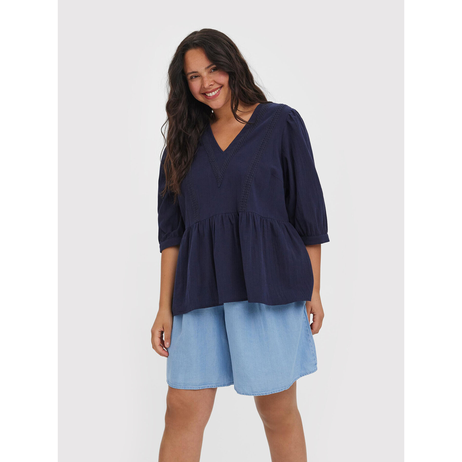 Vero Moda Curve Блуза Mavis 10267028 Тъмносин Regular Fit - Pepit.bg
