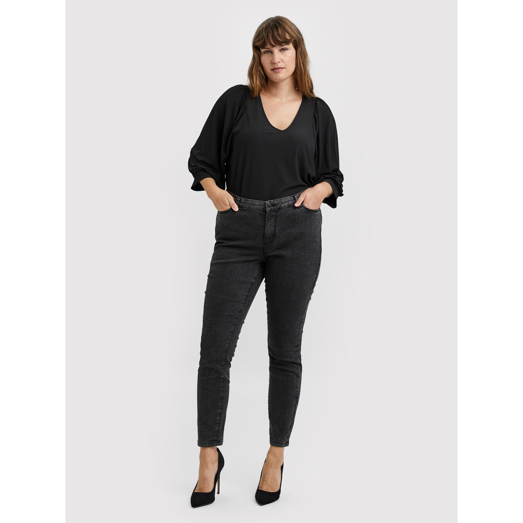 Vero Moda Curve Дънки Ludy 10249796 Черен Slim Fit - Pepit.bg