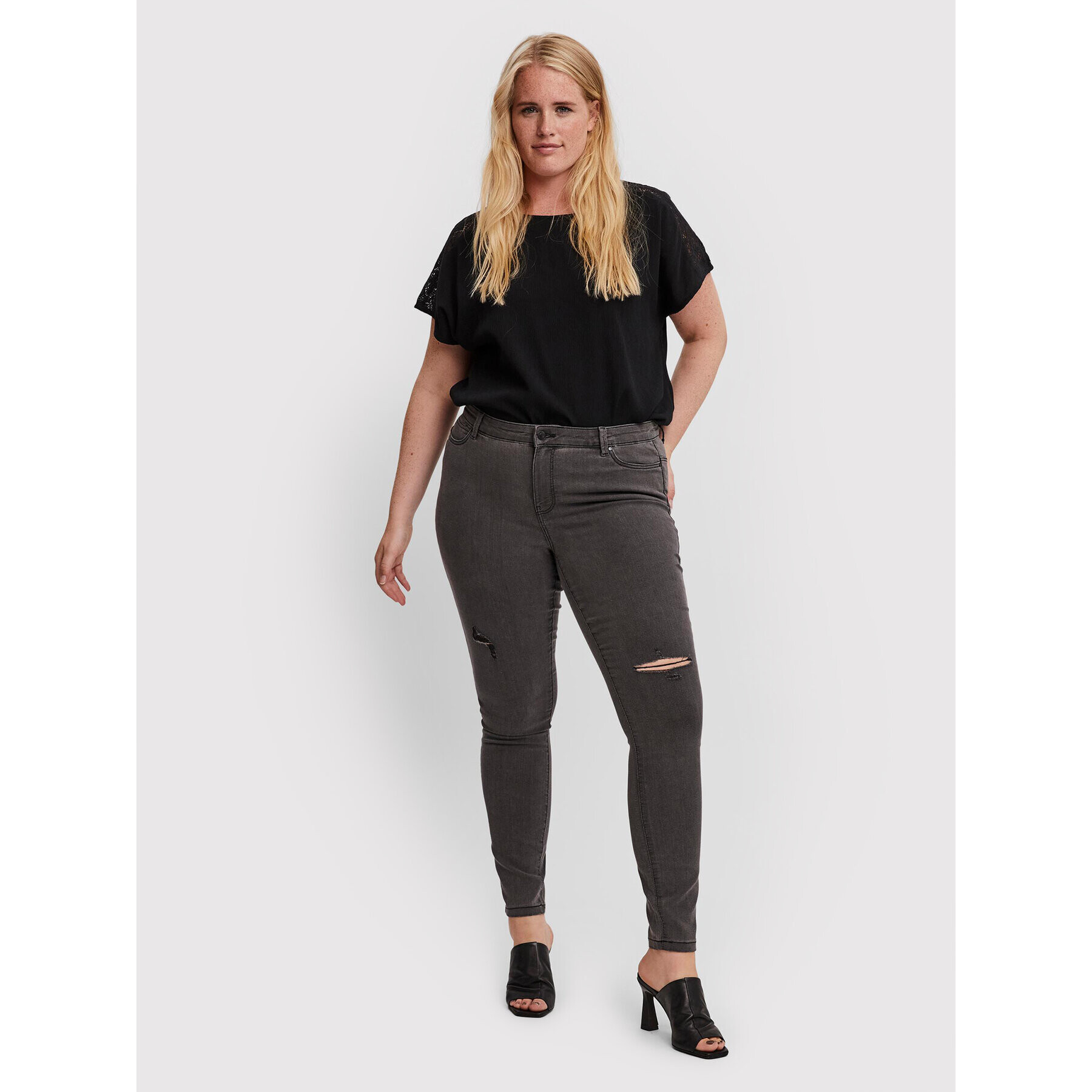 Vero Moda Curve Дънки Ludy 10249821 Сив Slim Fit - Pepit.bg