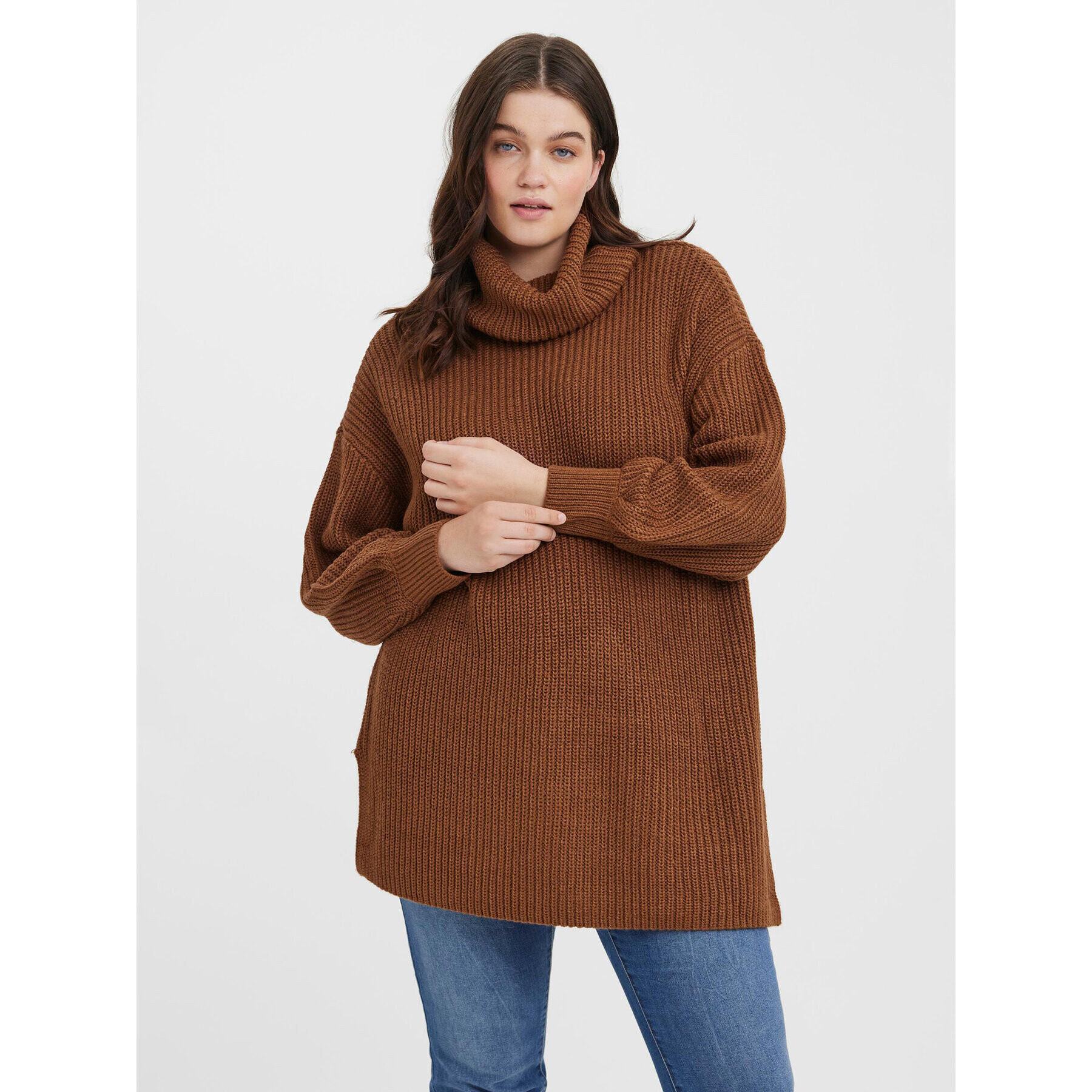 Vero Moda Curve Поло Sayla 10276895 Кафяв Regular Fit - Pepit.bg