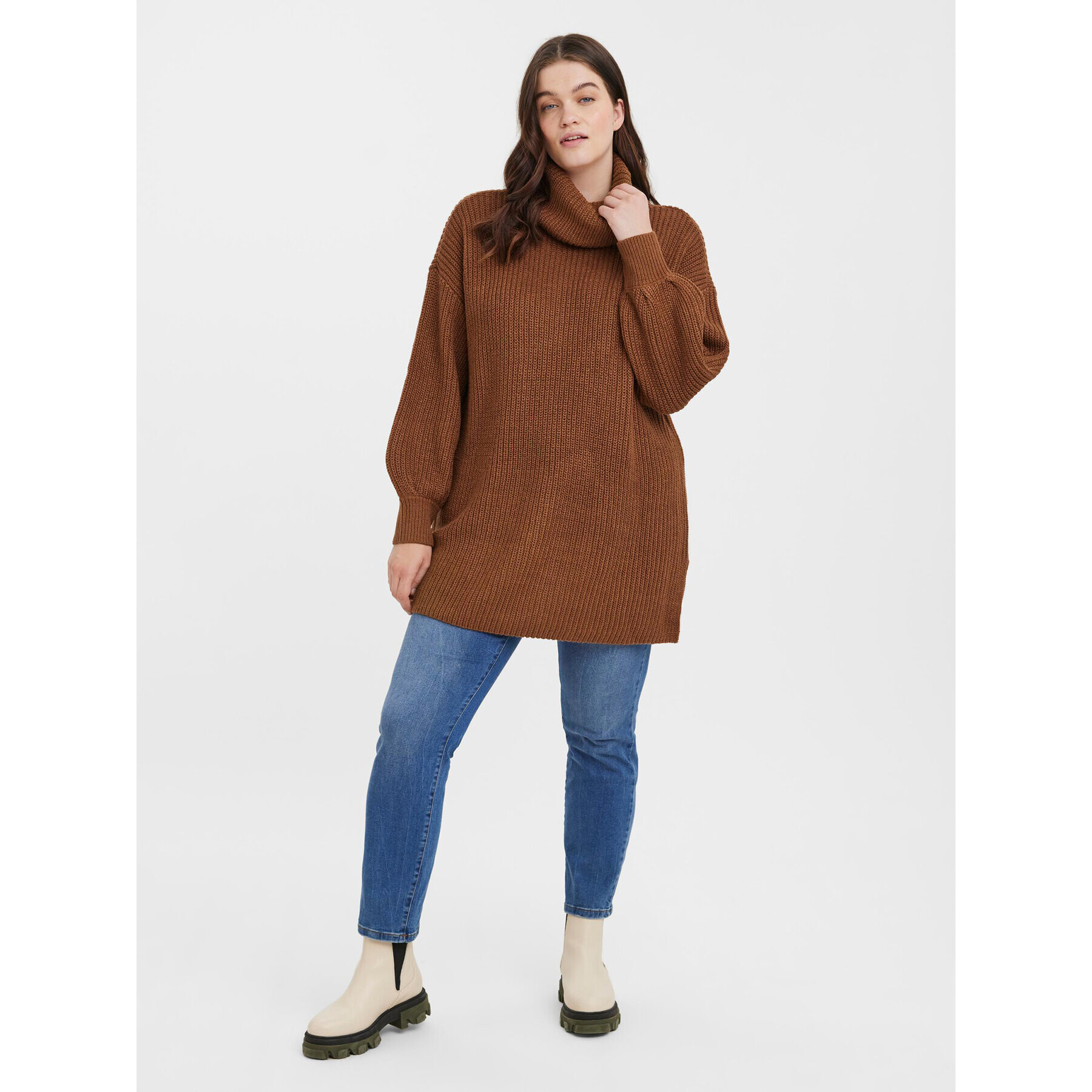 Vero Moda Curve Поло Sayla 10276895 Кафяв Regular Fit - Pepit.bg