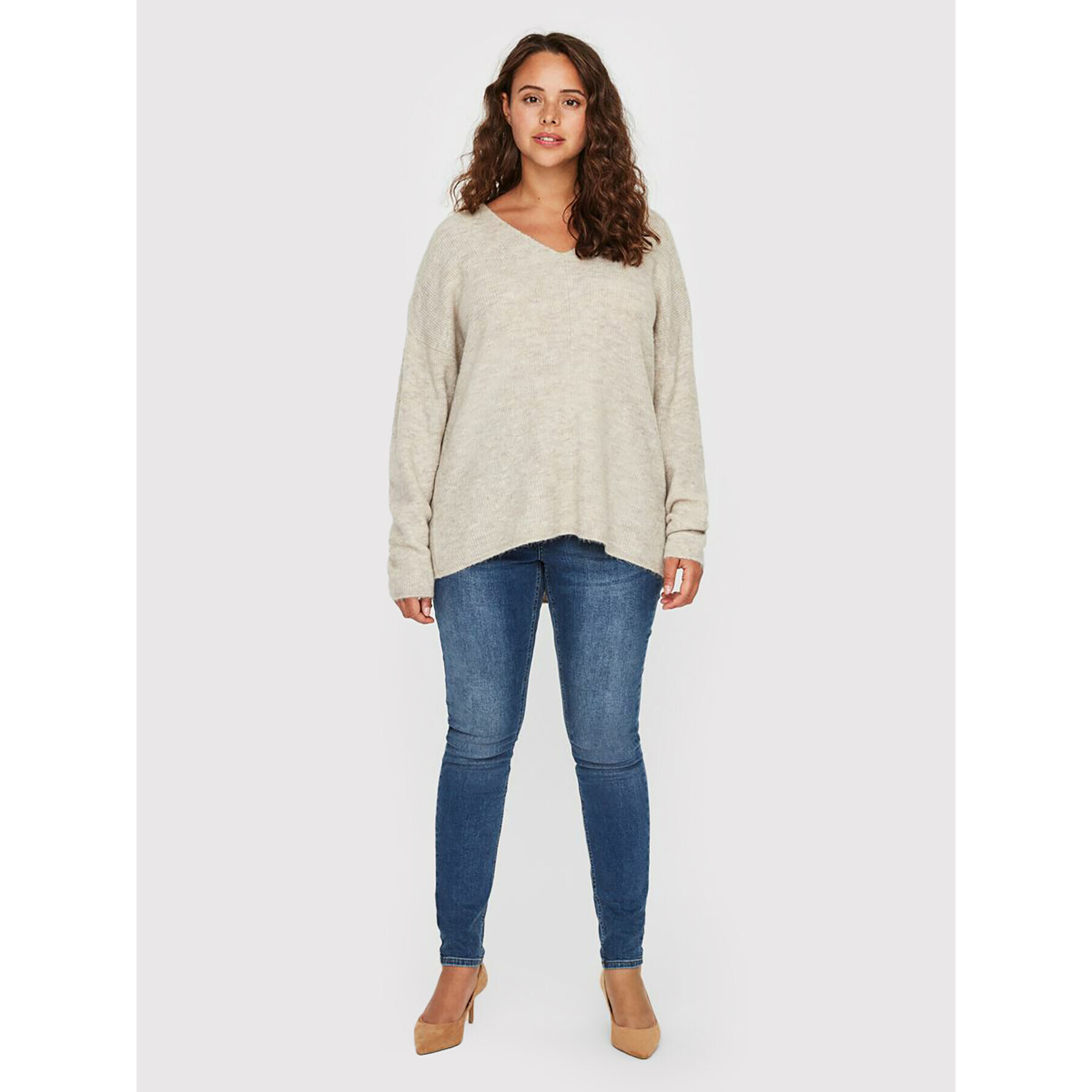 Vero Moda Curve Пуловер Crewlefile 10238344 Бежов Regular Fit - Pepit.bg