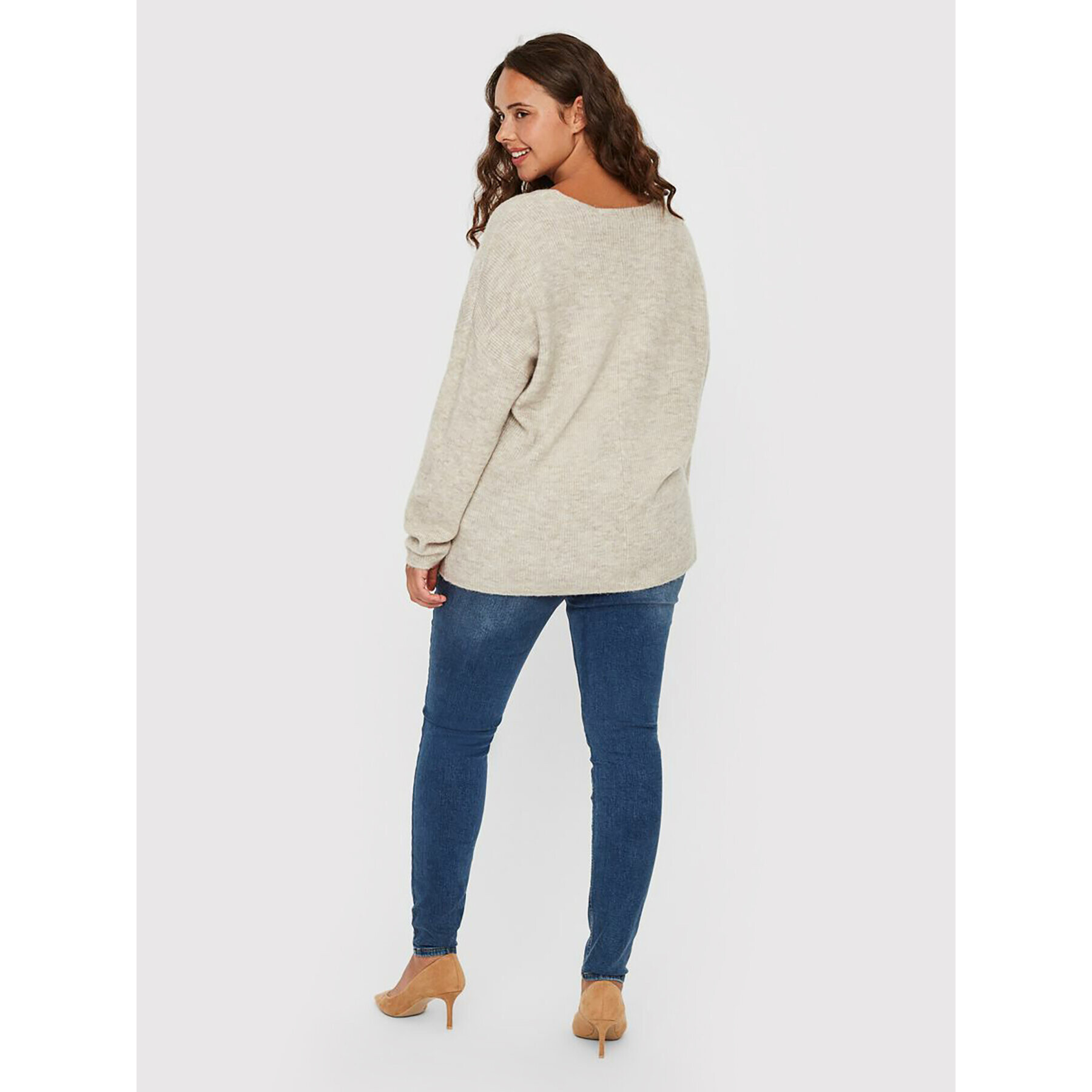 Vero Moda Curve Пуловер Crewlefile 10238344 Бежов Regular Fit - Pepit.bg