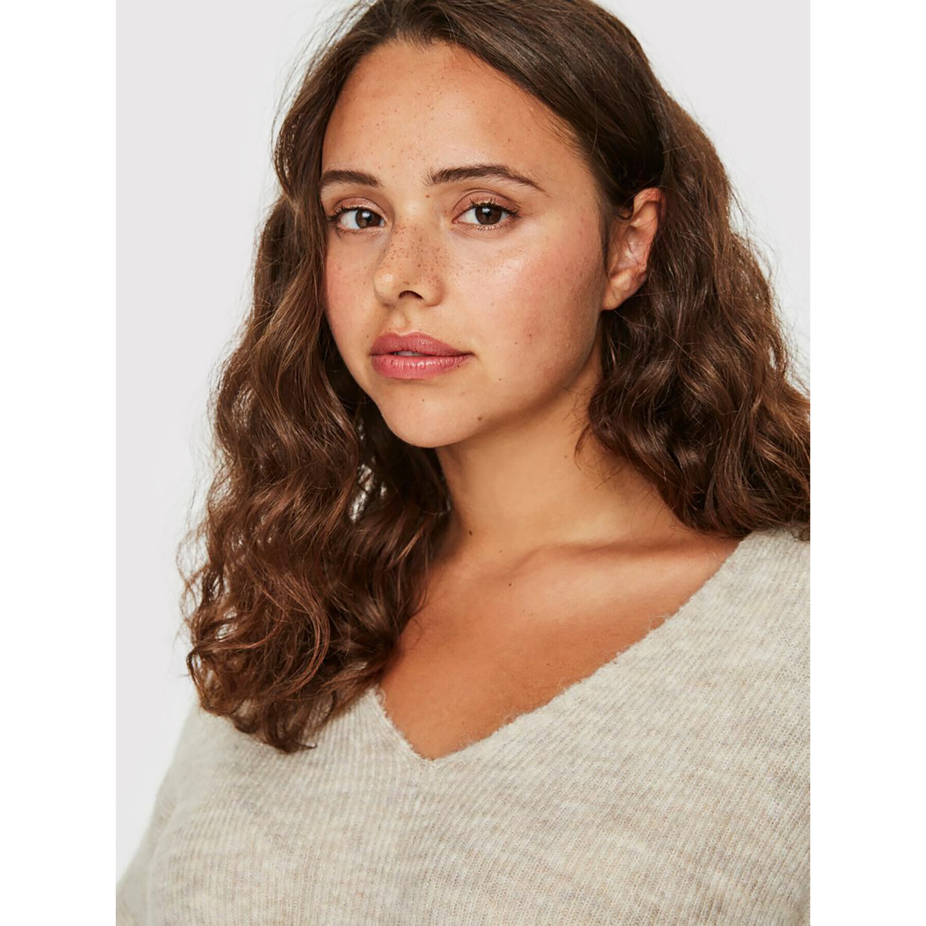 Vero Moda Curve Пуловер Crewlefile 10238344 Бежов Regular Fit - Pepit.bg