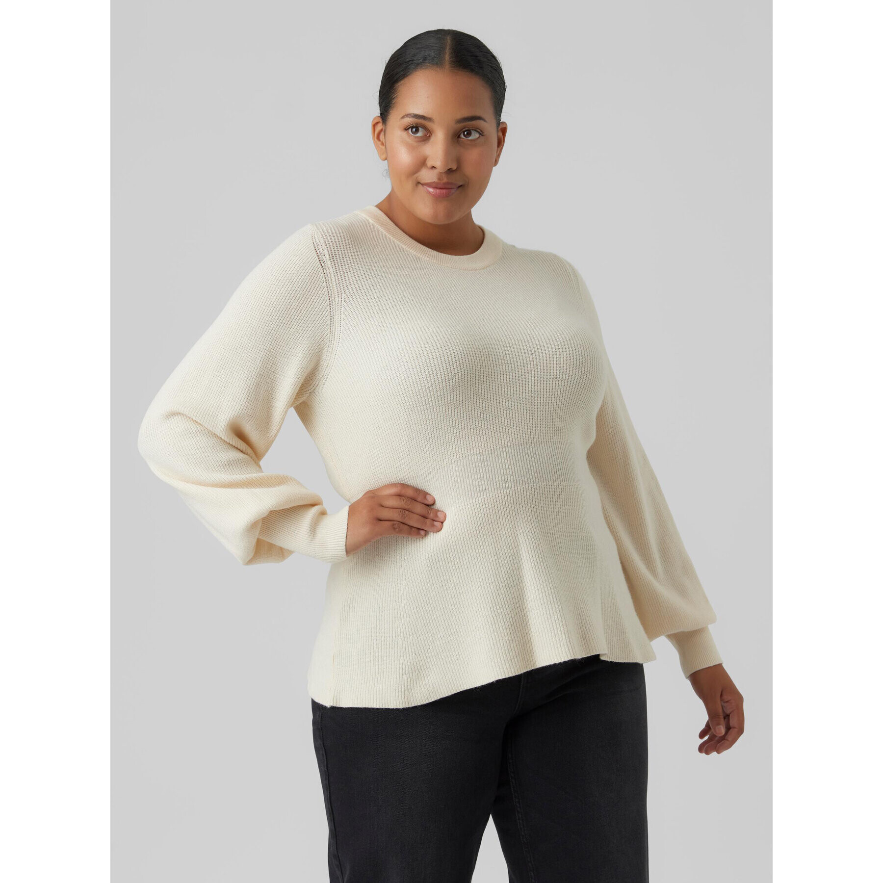 Vero Moda Curve Пуловер Holly 10276871 Екрю Regular Fit - Pepit.bg