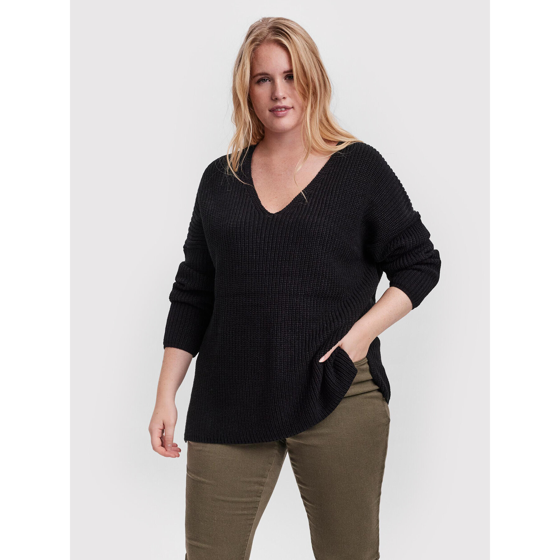 Vero Moda Curve Пуловер Lea 10252754 Черен Regular Fit - Pepit.bg