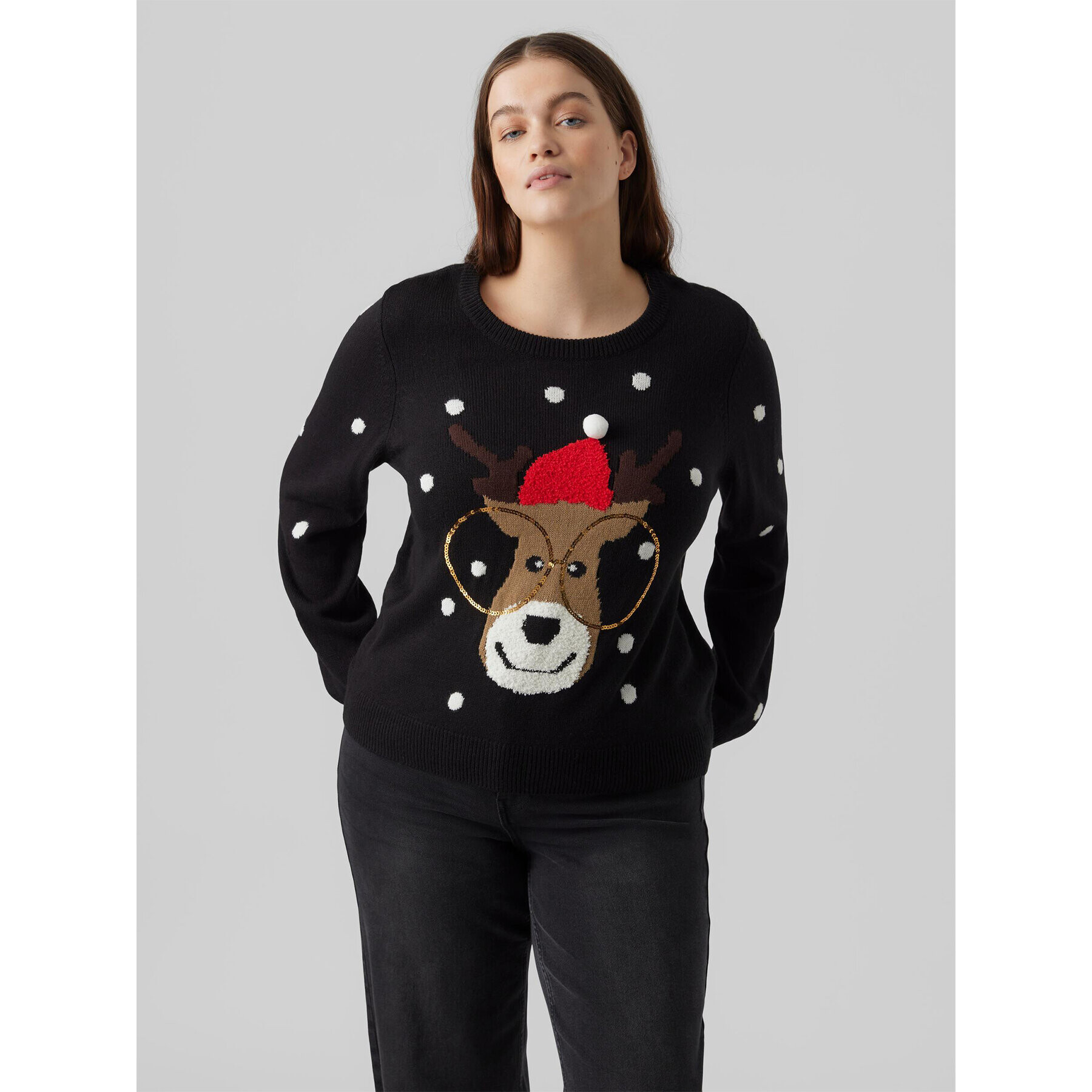 Vero Moda Curve Пуловер Tinsel 10279541 Черен Regular Fit - Pepit.bg