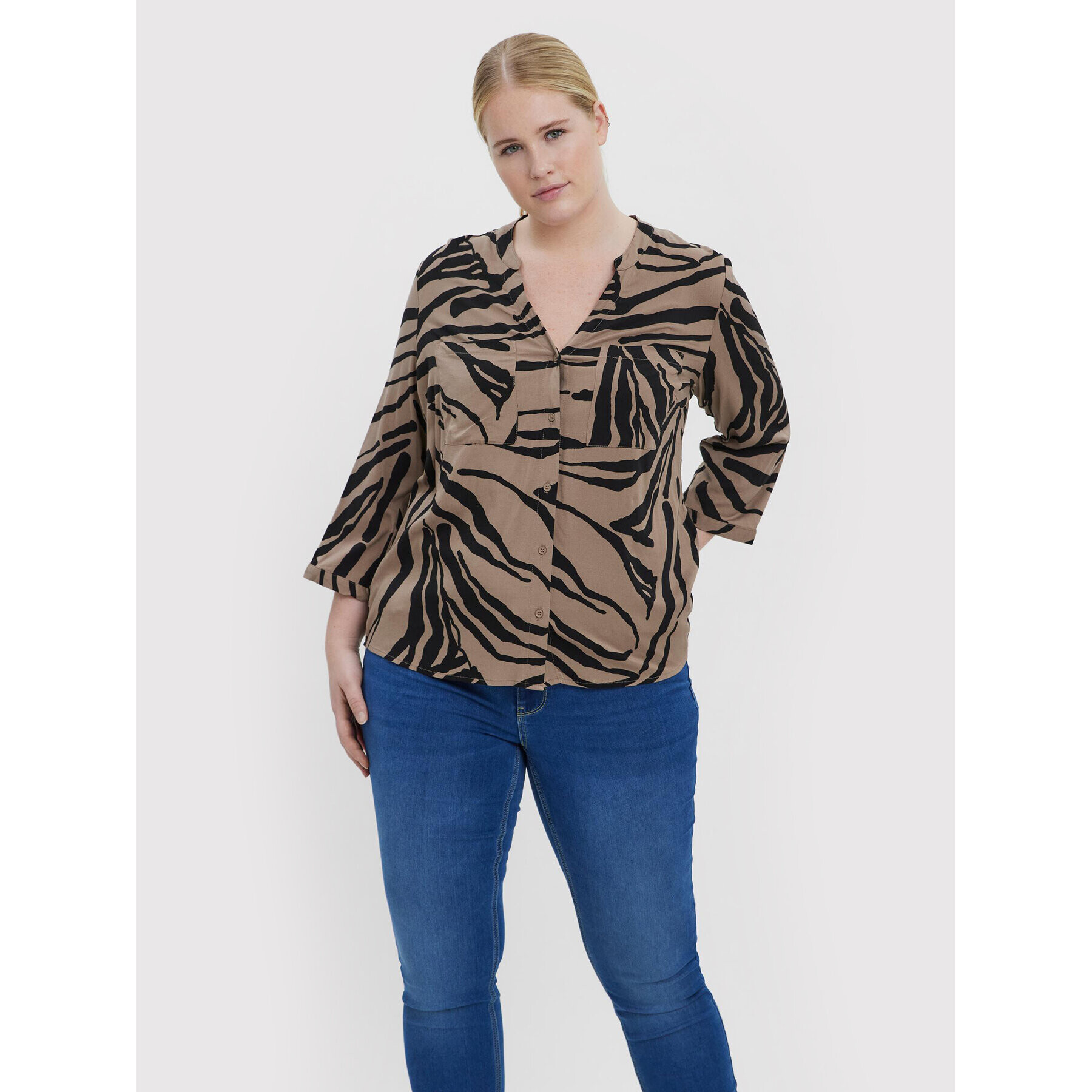 Vero Moda Curve Риза Zee 10257512 Кафяв Regular Fit - Pepit.bg