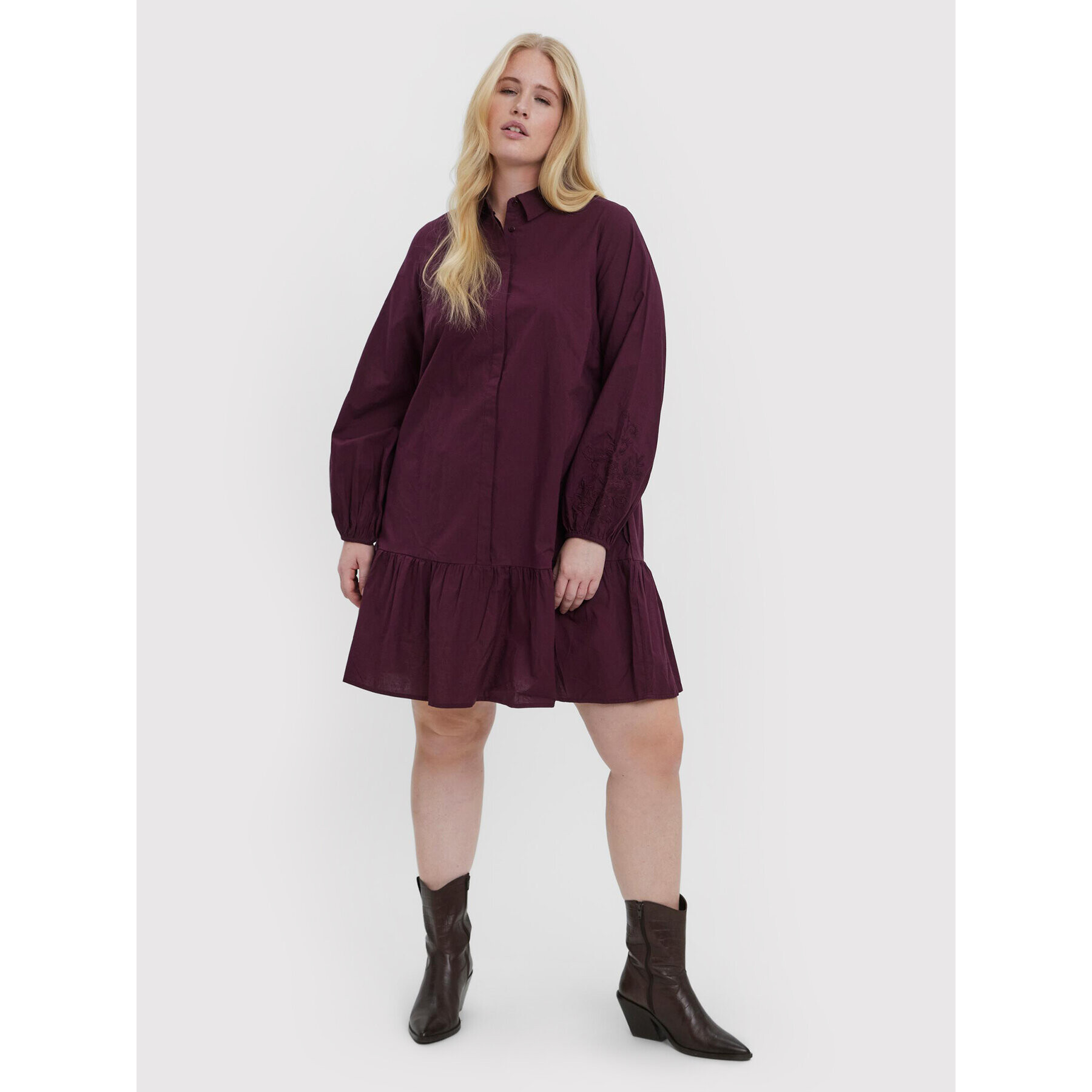 Vero Moda Curve Рокля тип риза Abby 10252780 Бордо Regular Fit - Pepit.bg