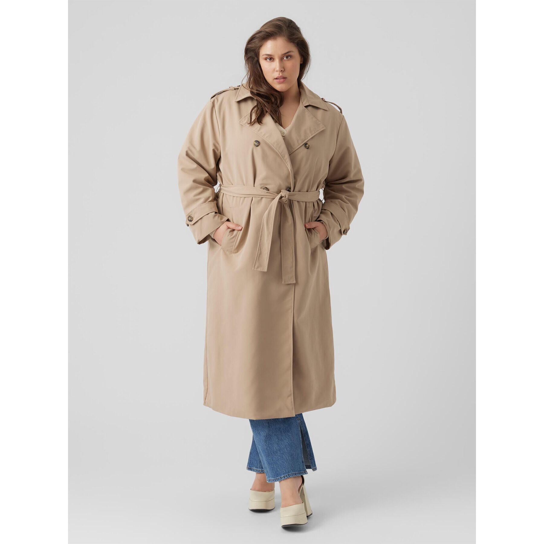 Vero Moda Curve Тренч 10287234 Кафяв Regular Fit - Pepit.bg