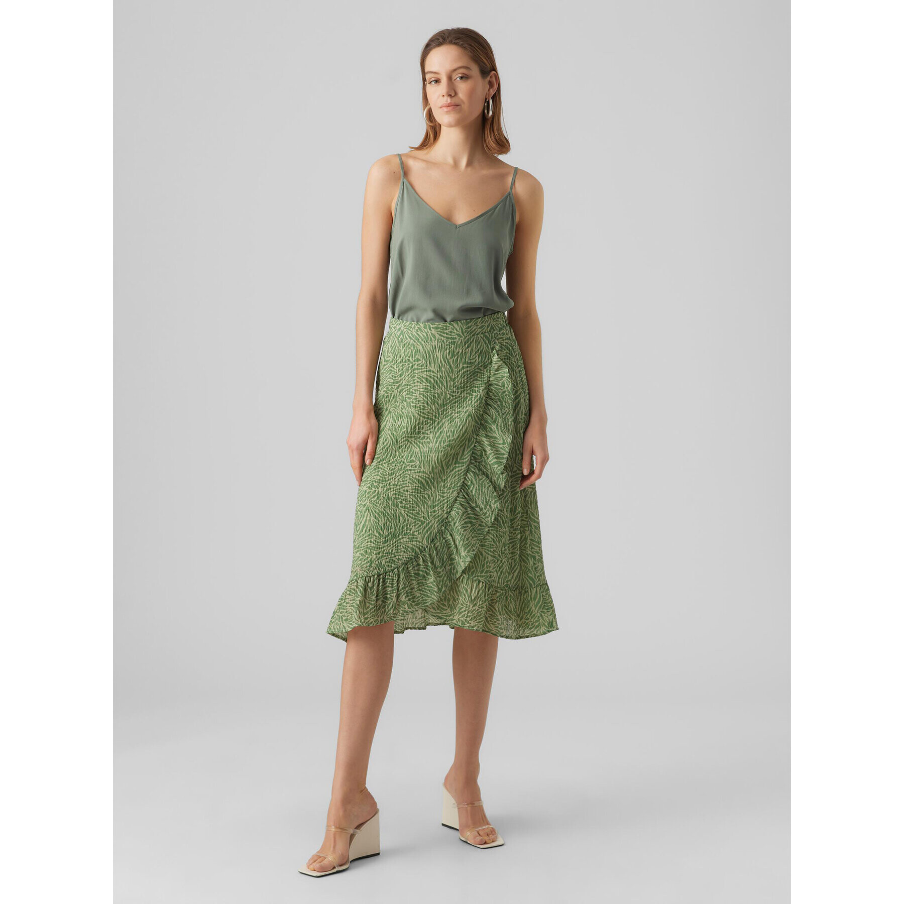 Vero Moda Миди пола Sara 10282448 Зелен Regular Fit - Pepit.bg