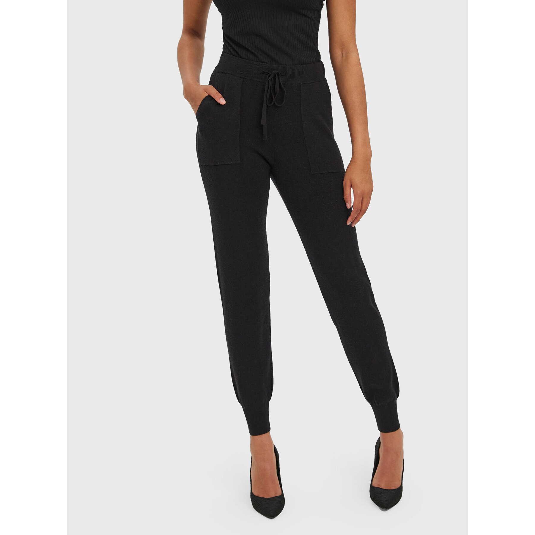 Vero Moda Плетени панталони Nancy 10270495 Черен Regular Fit - Pepit.bg