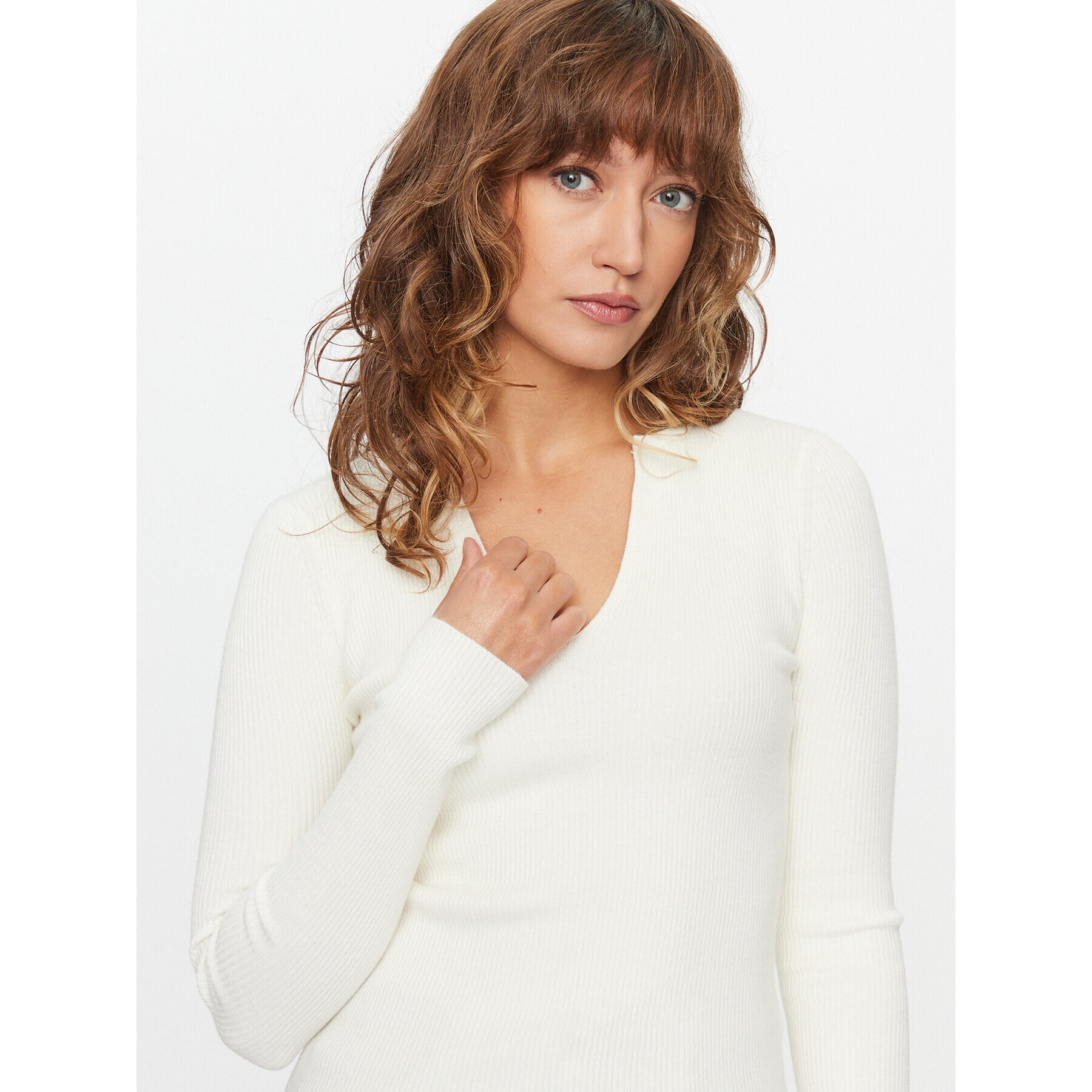 Vero Moda Пуловер 10291120 Екрю Slim Fit - Pepit.bg