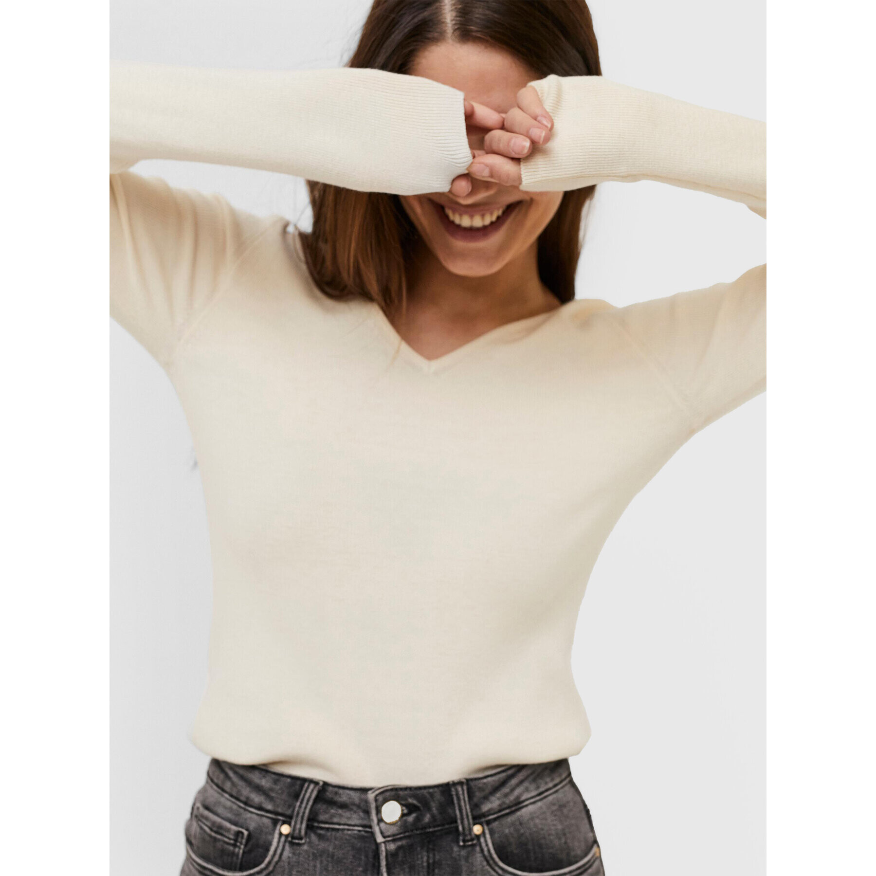 Vero Moda Пуловер Gold 10257154 Бежов Slim Fit - Pepit.bg