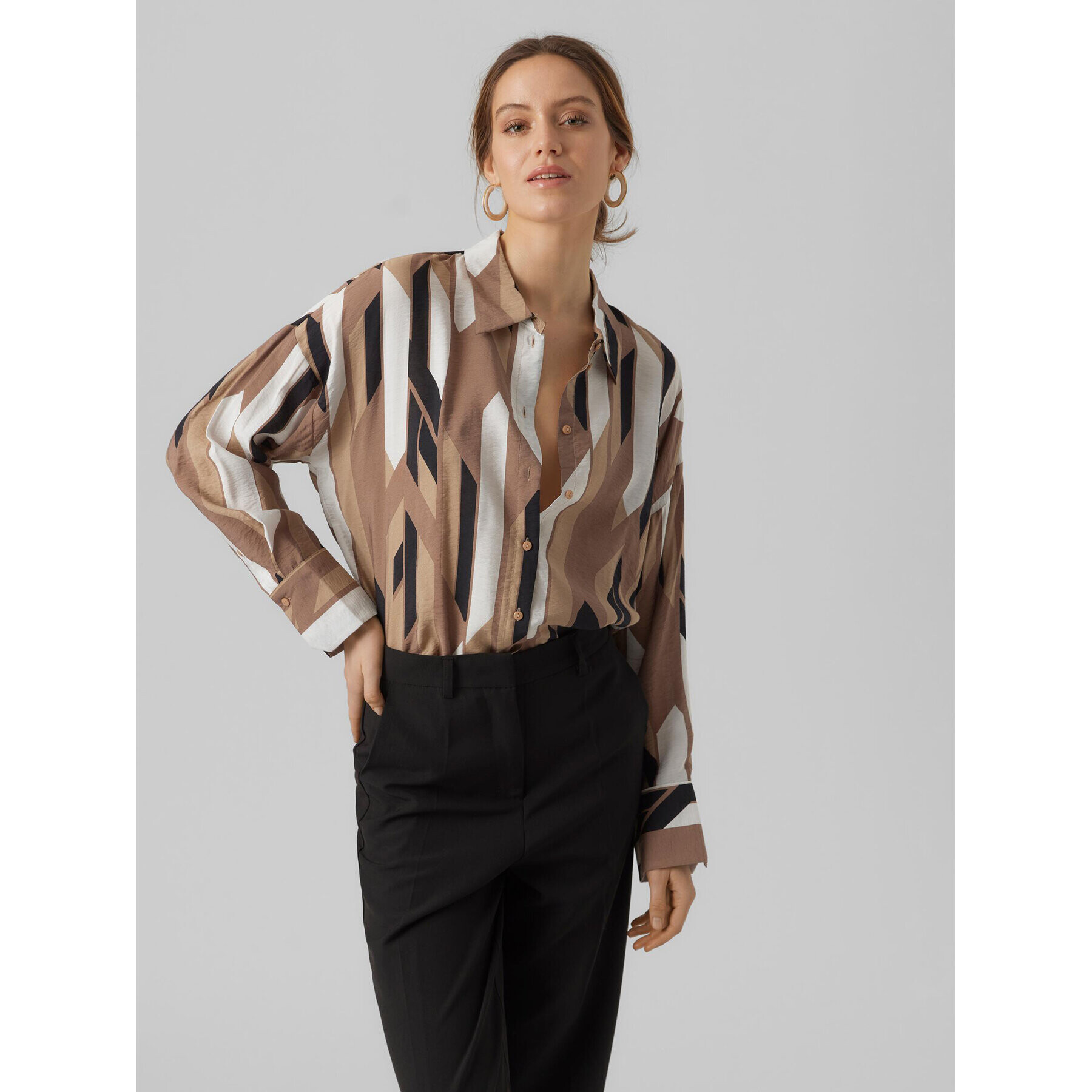 Vero Moda Риза 10295476 Кафяв Regular Fit - Pepit.bg