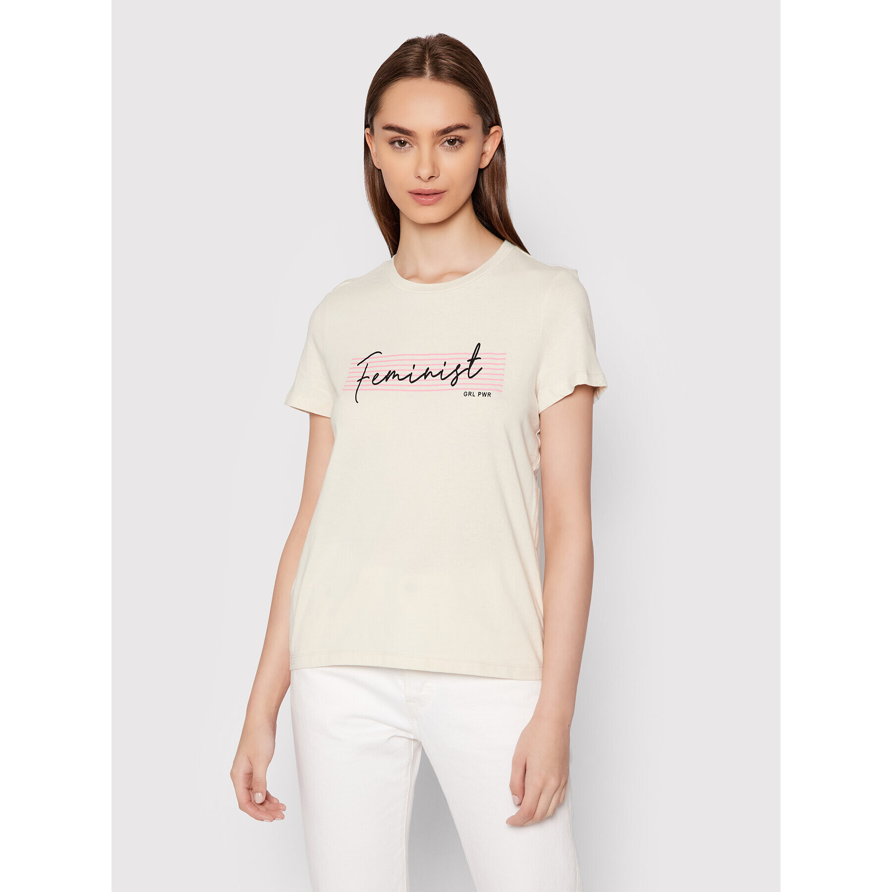 Vero Moda Тишърт Feminist 10262918 Бежов Regular Fit - Pepit.bg