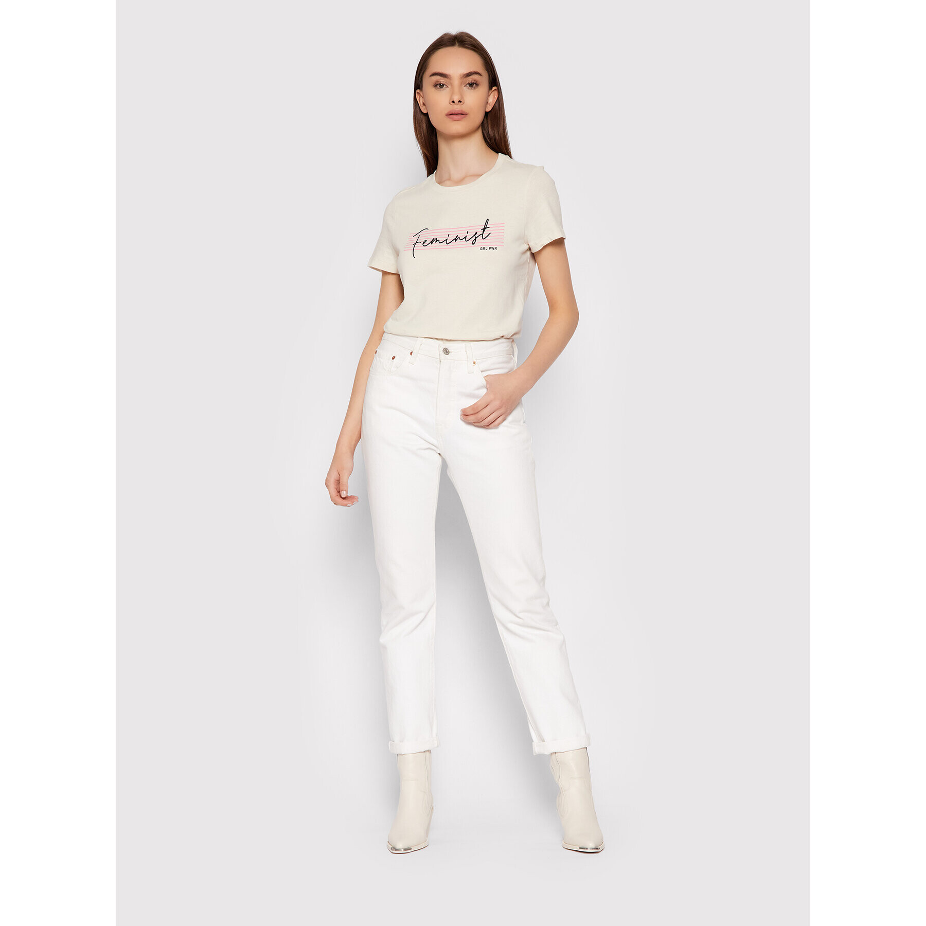 Vero Moda Тишърт Feminist 10262918 Бежов Regular Fit - Pepit.bg