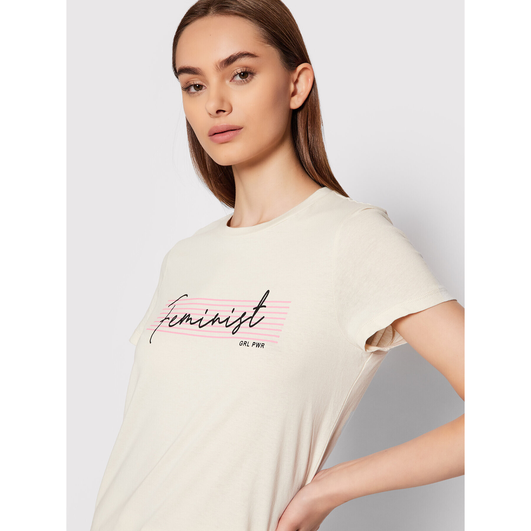 Vero Moda Тишърт Feminist 10262918 Бежов Regular Fit - Pepit.bg
