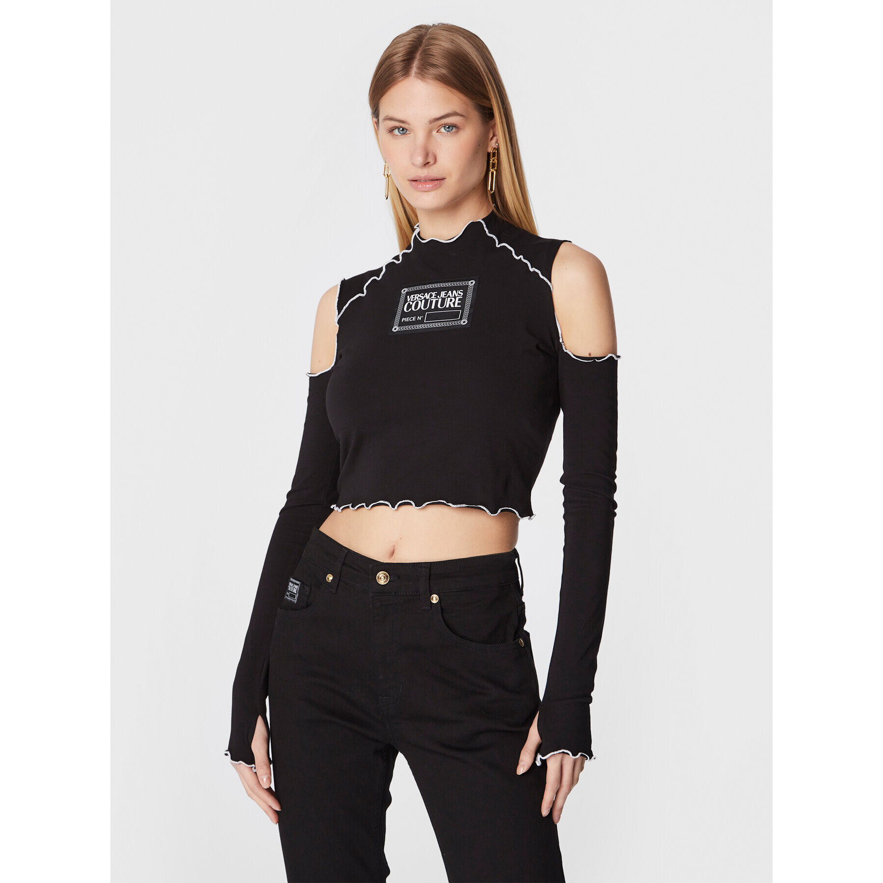 Versace Jeans Couture Блуза 73HAHT04 Черен Slim Fit - Pepit.bg