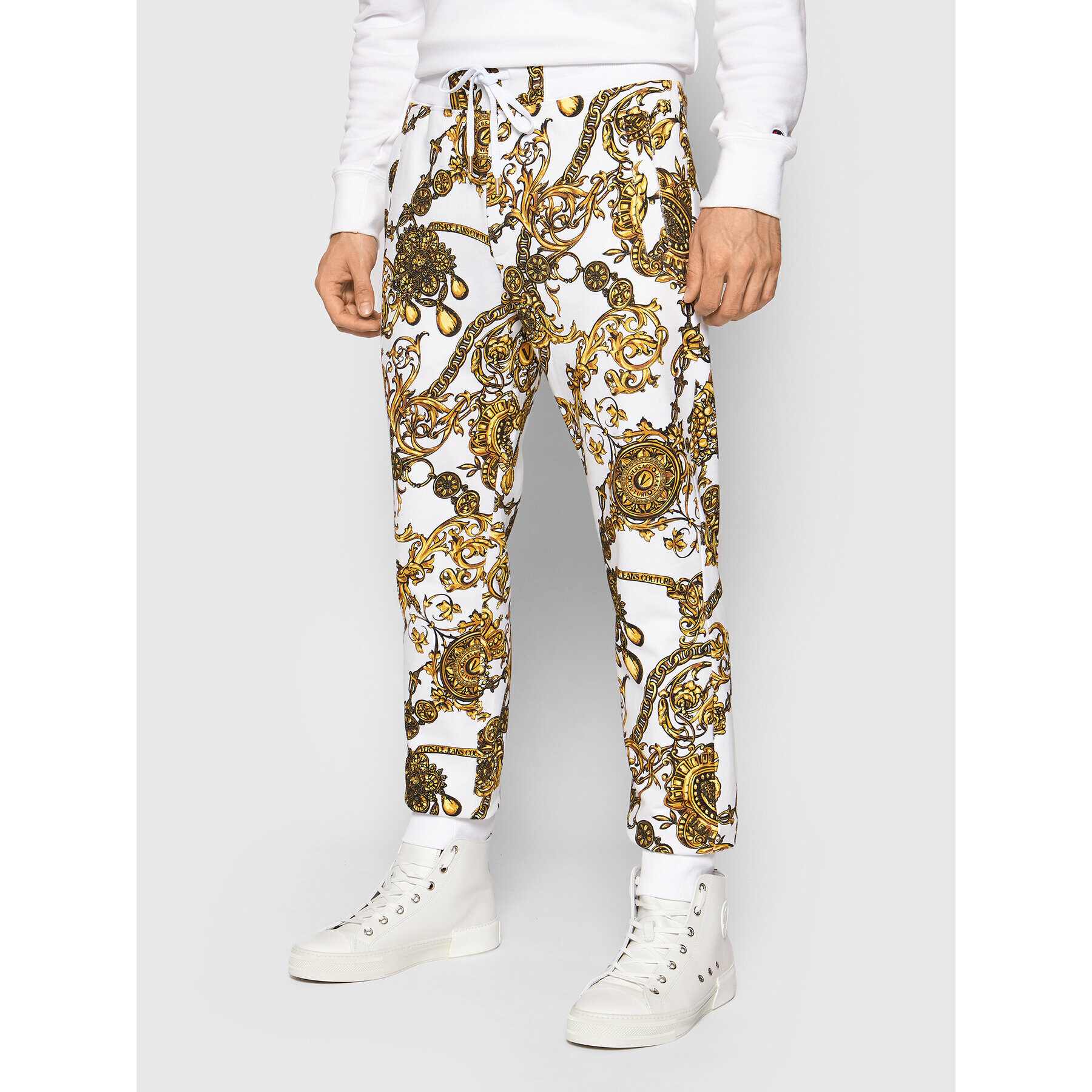 Versace Jeans Couture Долнище анцуг Print Bijoux Baroque 71GAA3B0 Бял Regular Fit - Pepit.bg