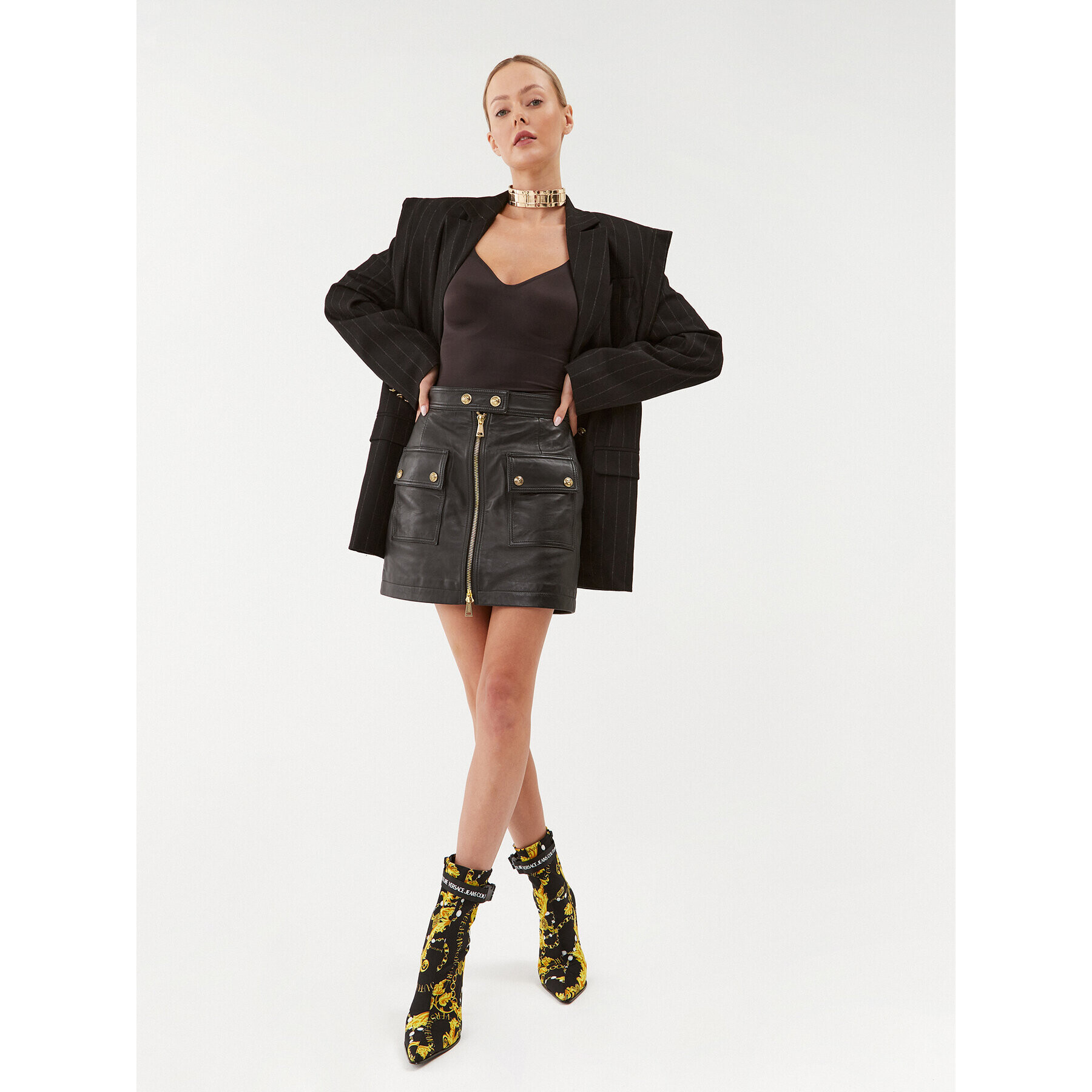 Versace Jeans Couture Кожена пола 75HAEP01 Черен Regular Fit - Pepit.bg