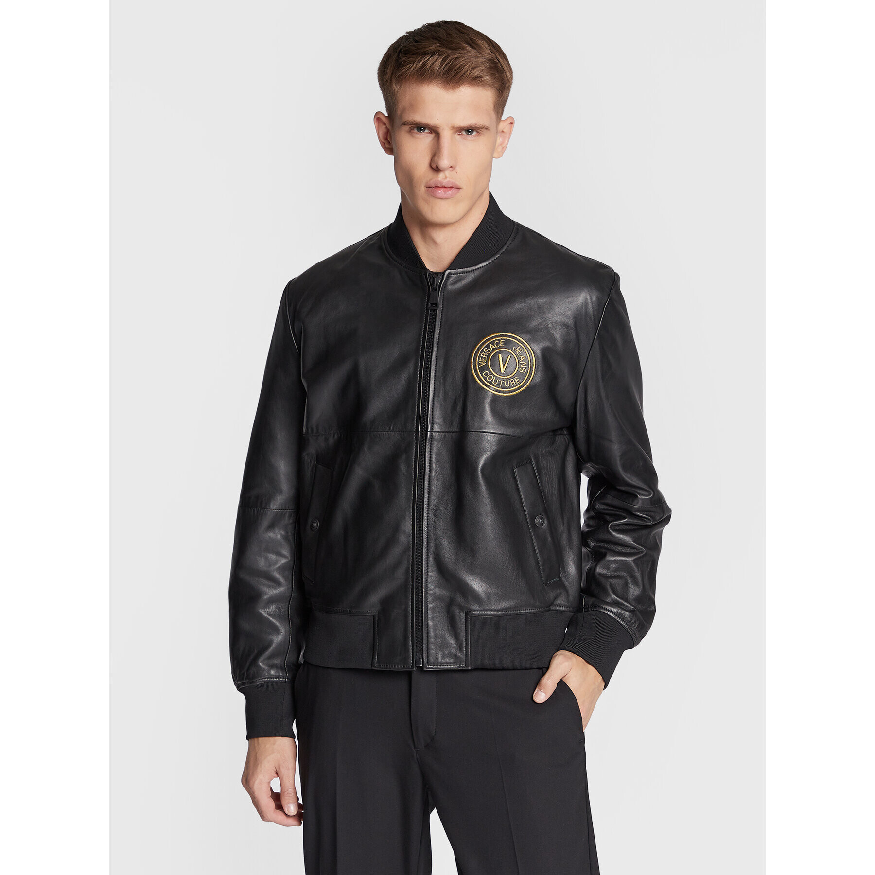 Versace Jeans Couture Кожено яке 73GAVP07 Черен Regular Fit - Pepit.bg