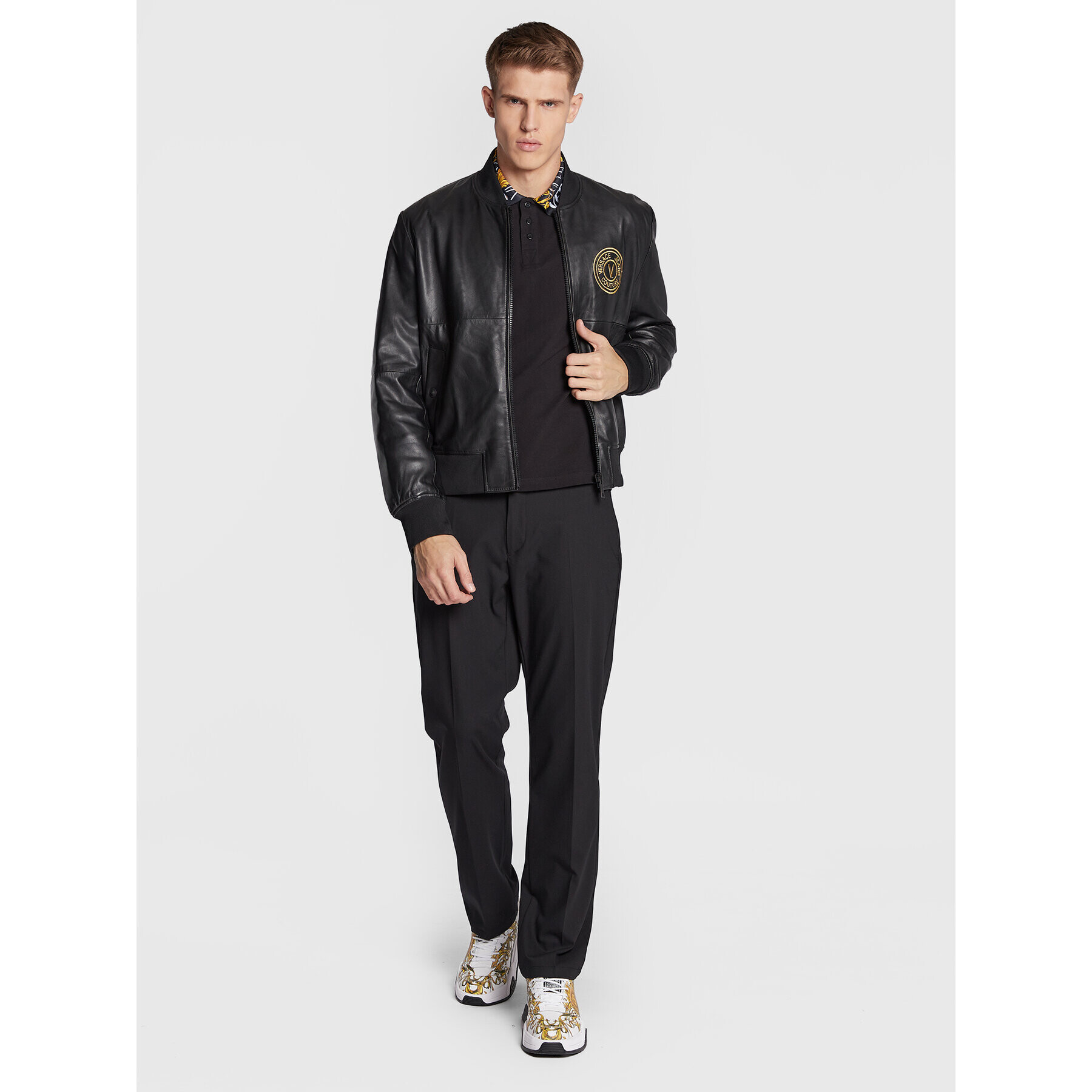 Versace Jeans Couture Кожено яке 73GAVP07 Черен Regular Fit - Pepit.bg