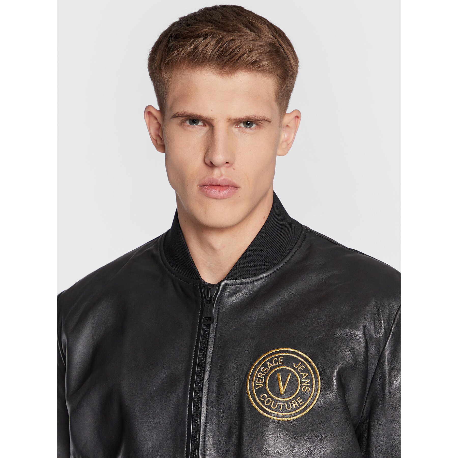 Versace Jeans Couture Кожено яке 73GAVP07 Черен Regular Fit - Pepit.bg