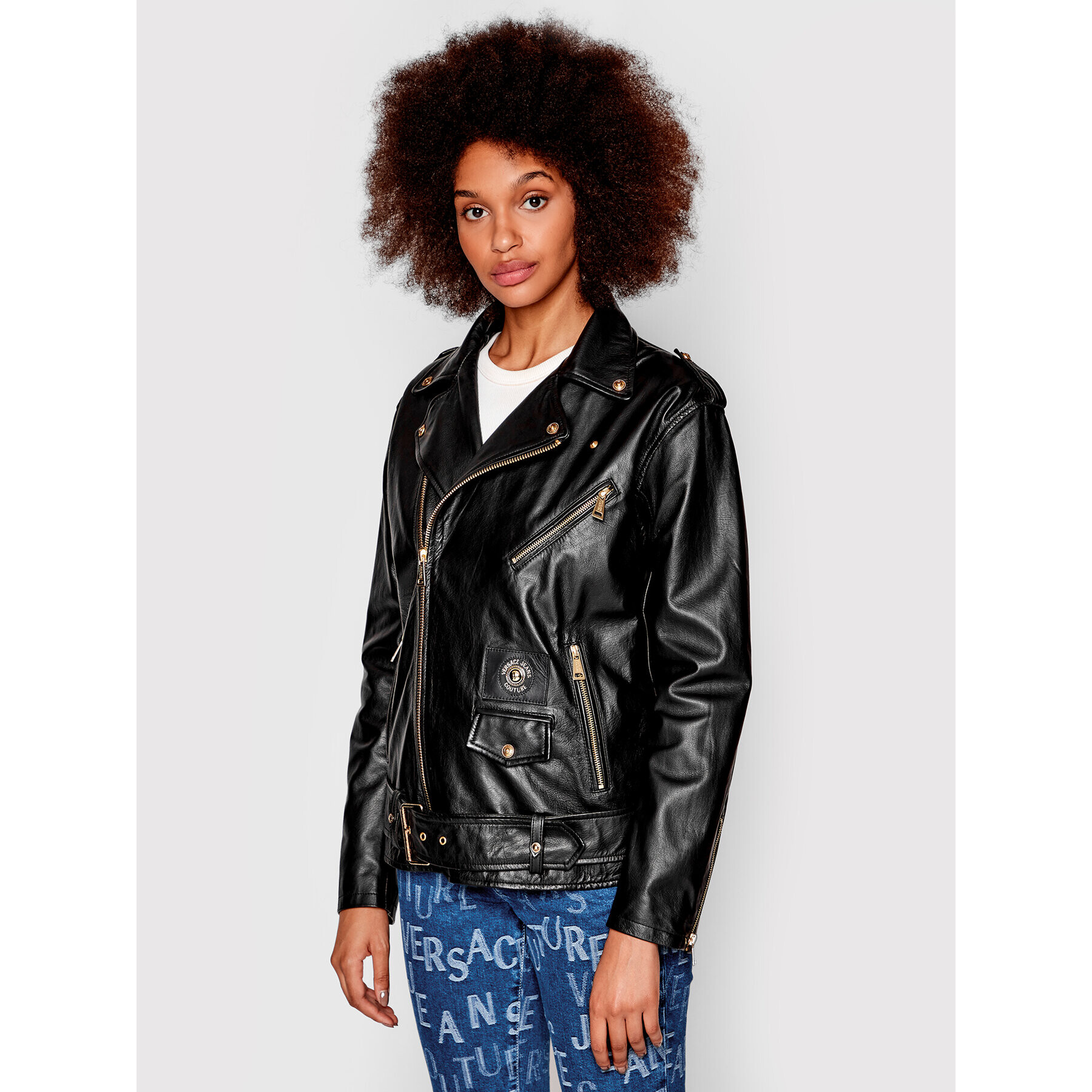 Versace Jeans Couture Кожено яке 73HAVP00 Черен Regular Fit - Pepit.bg