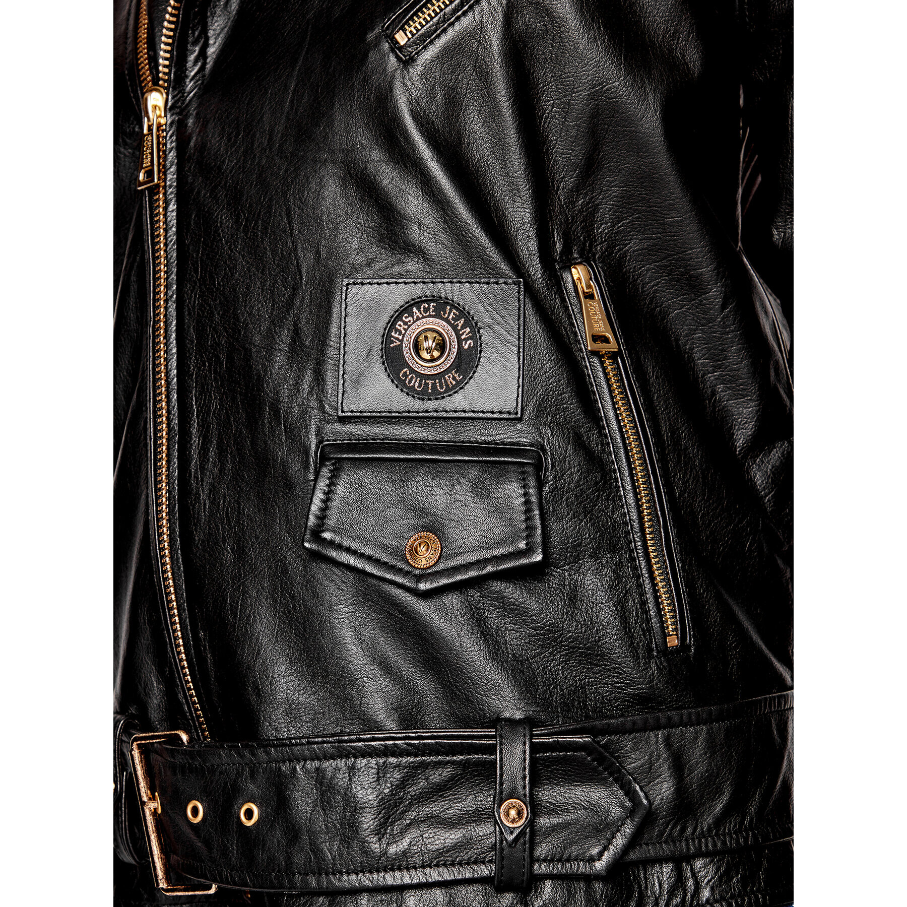 Versace Jeans Couture Кожено яке 73HAVP00 Черен Regular Fit - Pepit.bg