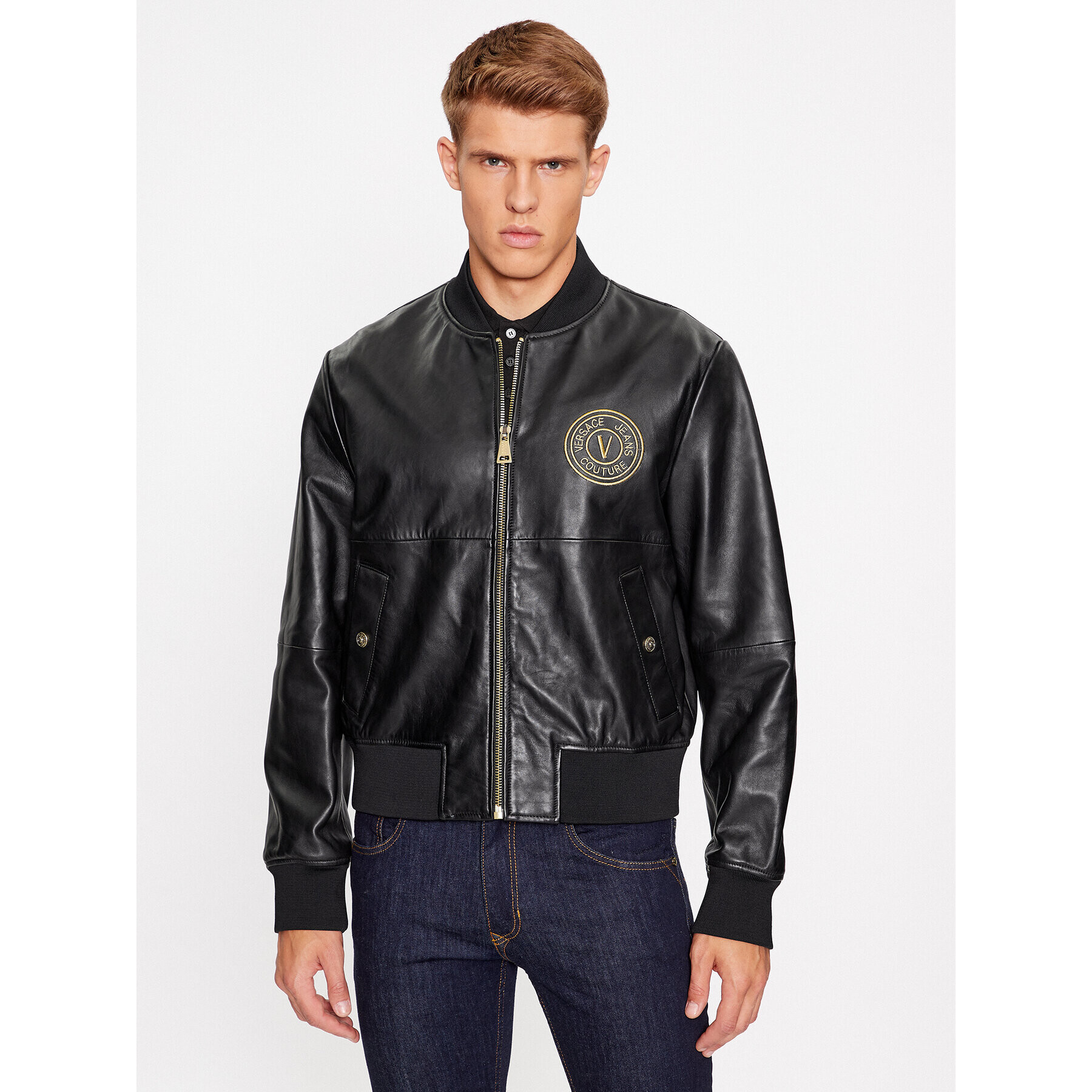 Versace Jeans Couture Кожено яке 75GAVP07 Черен Regular Fit - Pepit.bg