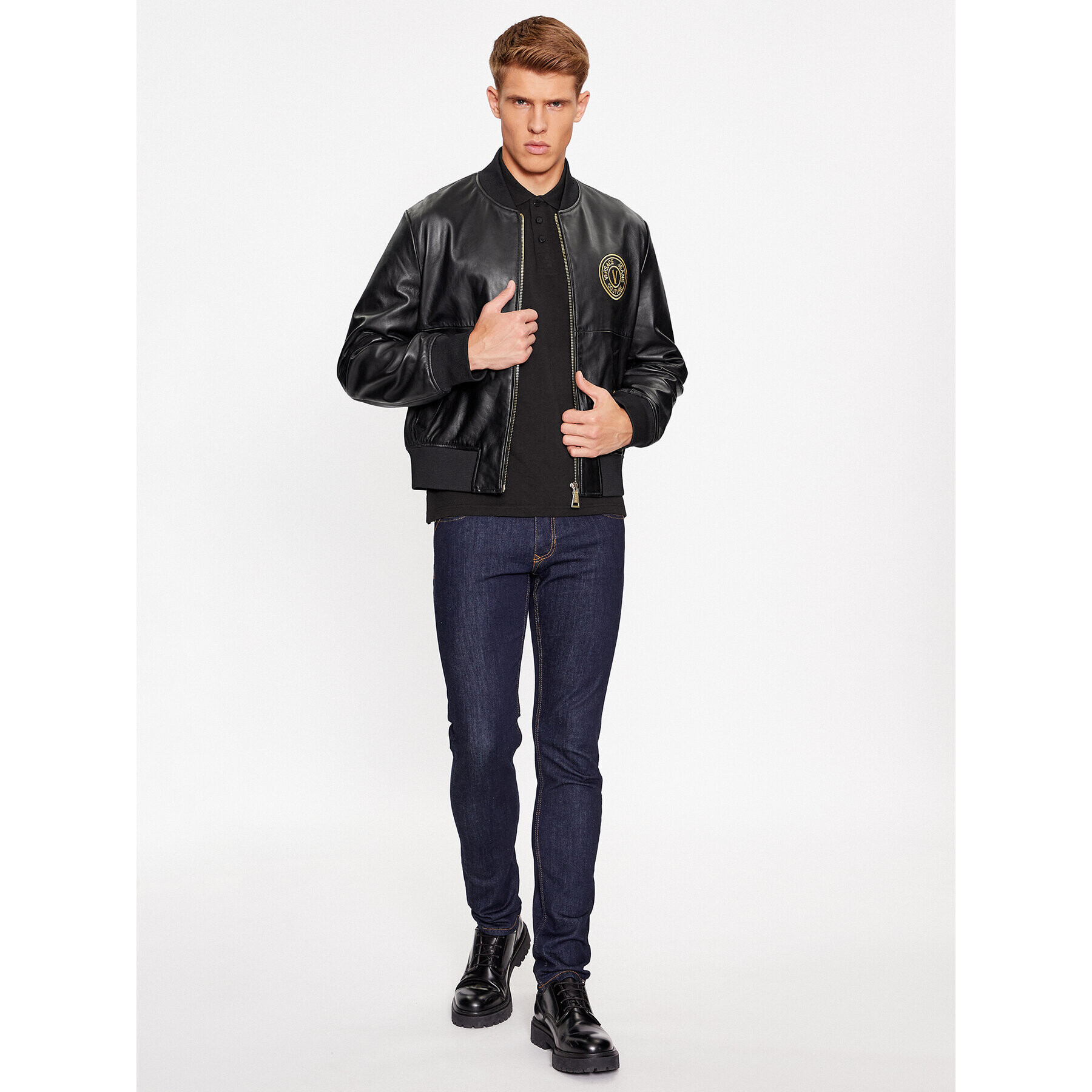 Versace Jeans Couture Кожено яке 75GAVP07 Черен Regular Fit - Pepit.bg